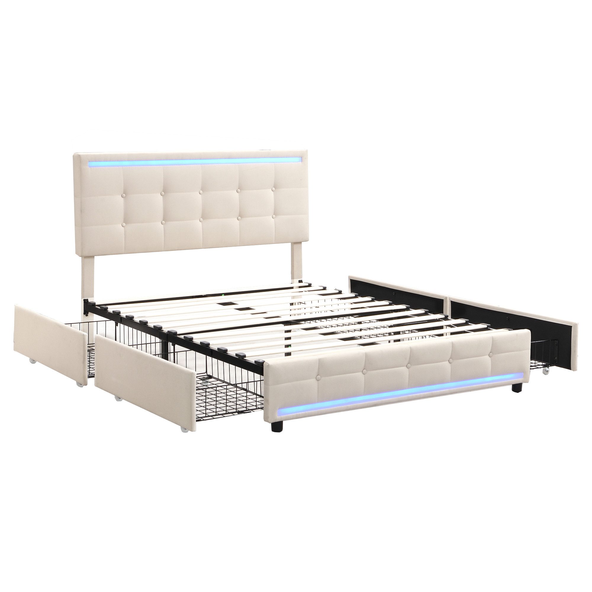 Odikalo Polsterbett Doppelbett 140/160x200,gepolsterter Schwebebettrahmen Kopfteildesign