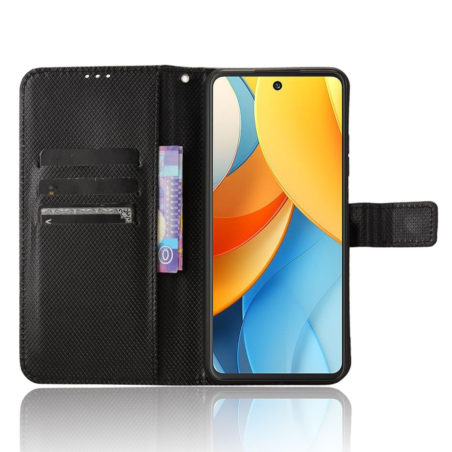 Wigento Smartphone-Hülle Für ZTE Blade V60 Vita / Axon 60 Lite Design Kunst Leder Hülle Schwarz, Diamantstruktur PU-Lederhülle mit Kartenfächern und Standfunktion