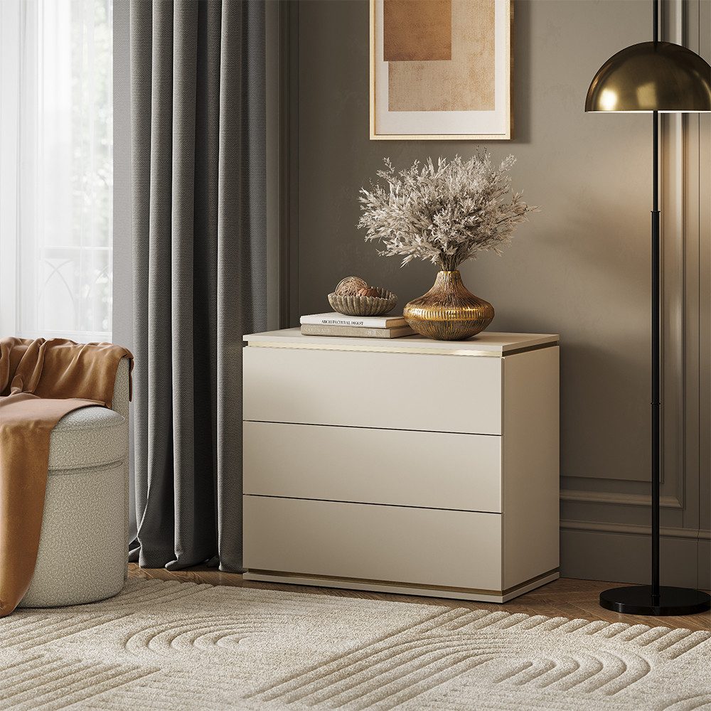 Vicco Kommode Linette, Gold, 80 x 70 cm mit 3 Schubladen (1 St)