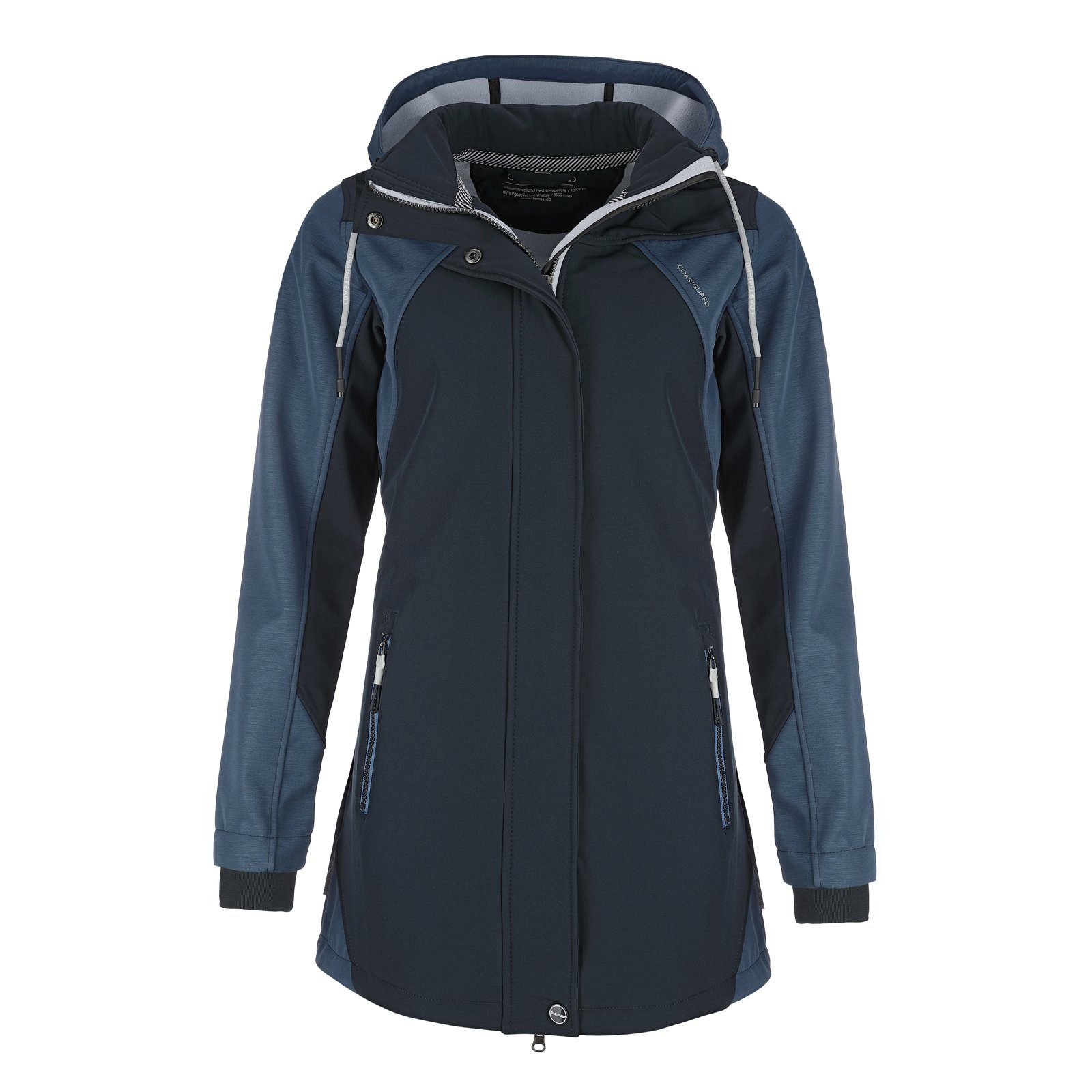 Coastguard Softshelljacke Damen Jacke zweifarbig – Outdoor-Jacke abnehmbarer Kapuze atmungsaktiv dunkelblau/hellblau