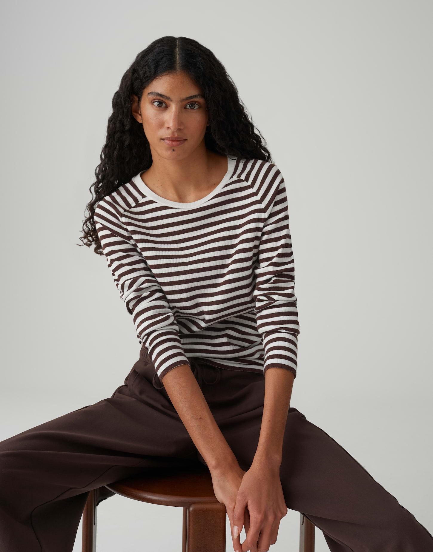 OPUS Longsleeve SORKA mit geringeltem Rippjersey Schmale Passform, gerader Schnitt, Langarm, Rippstruktur