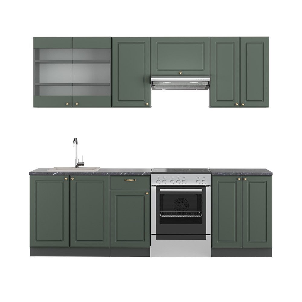 Vicco Кухниzeile Fame-Line, Grün-Gold Landhaus/Anthrazit/Anthrazit, 240 cm ohne Arb...