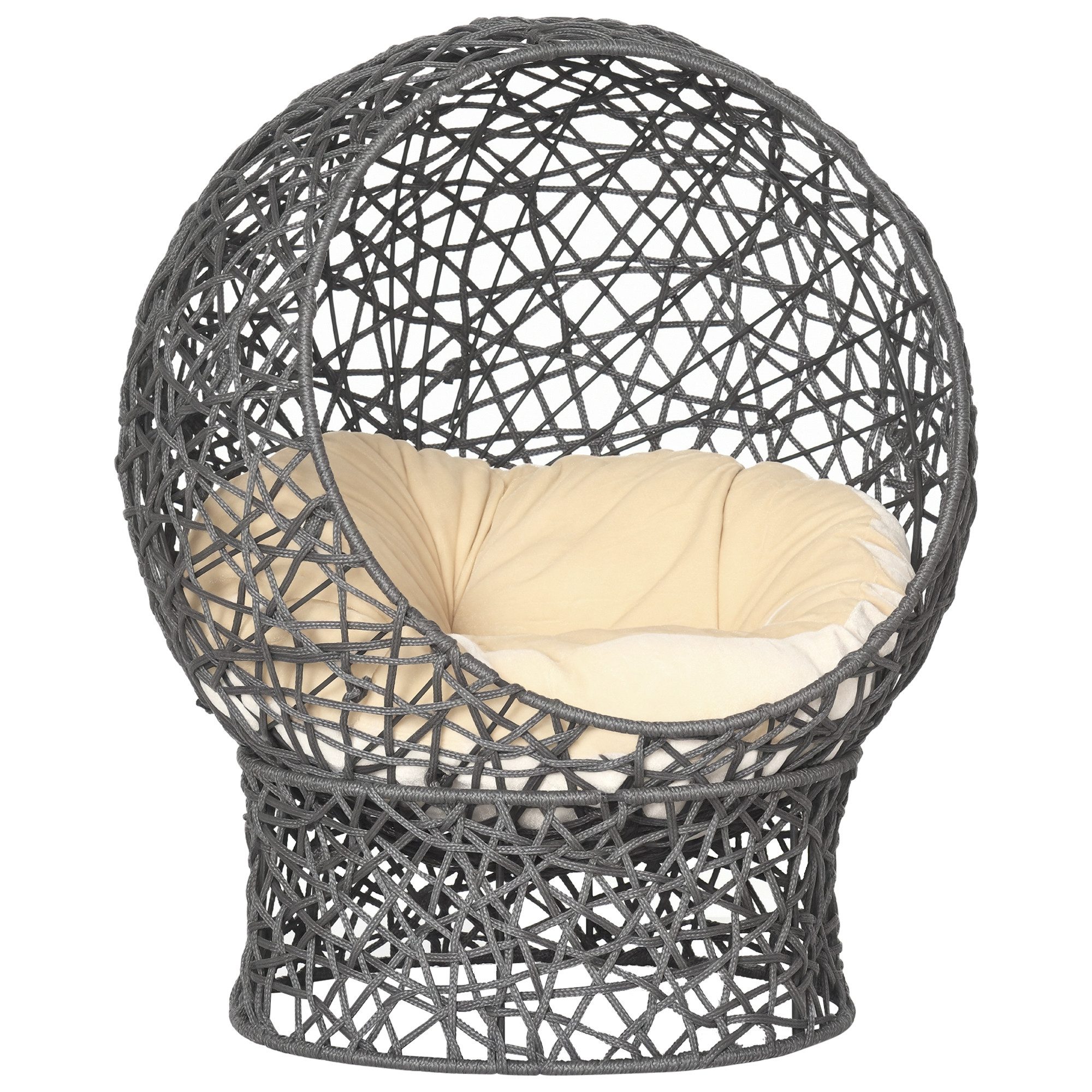 PawHut Tierhaus Rattan Katzenbett mit Kissen, Haustierbett Wasserhyazinthe, 50L x 50B x 60H cm