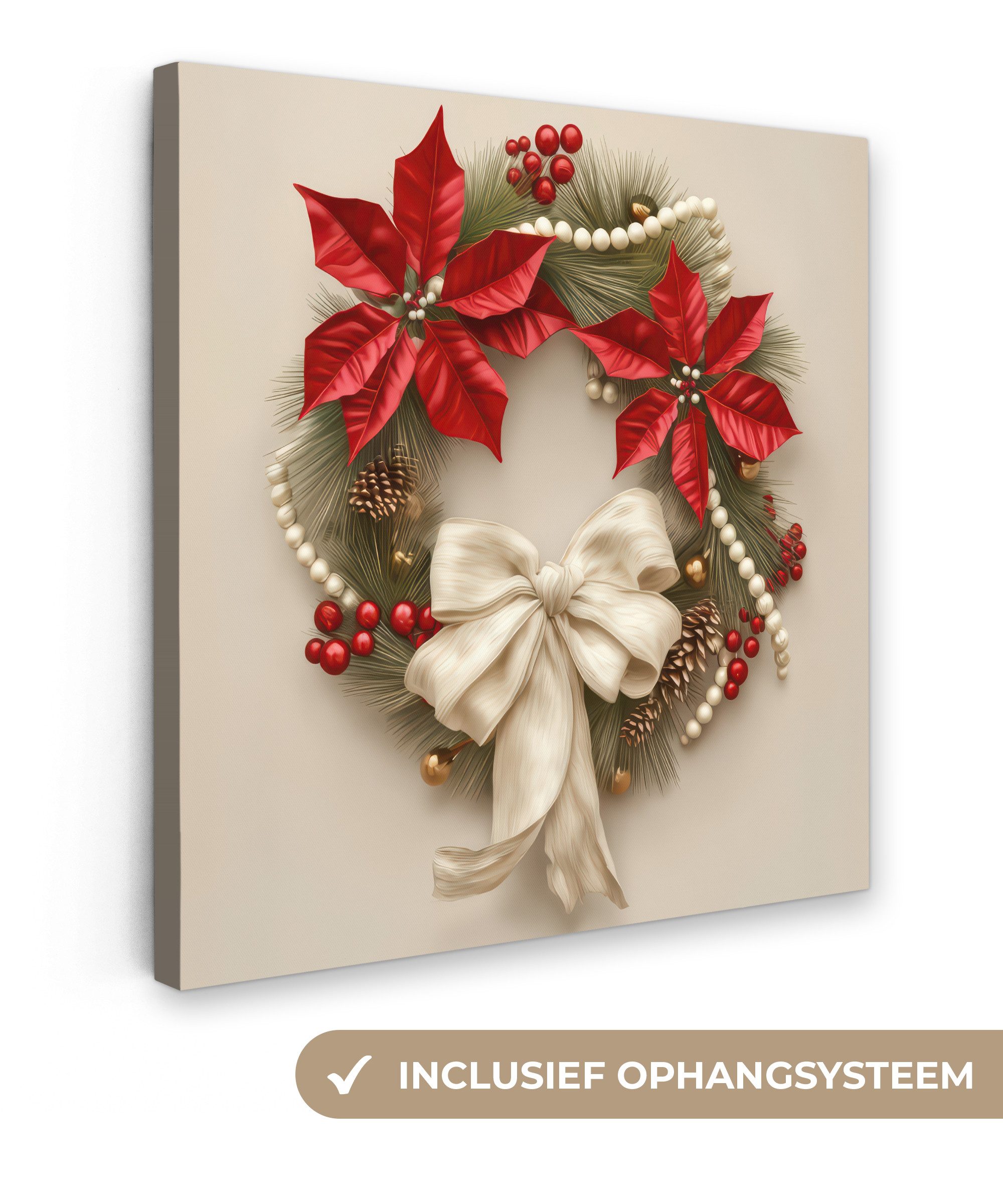 OneMillionCanvasses® Leinwandbild Türkranz - Schleife - Weihnachten - Rot - Grün, Fotodruck (1 St), Wandbild, Deko Schlafzimmer Wohnzimmer Flur 20x20 cm