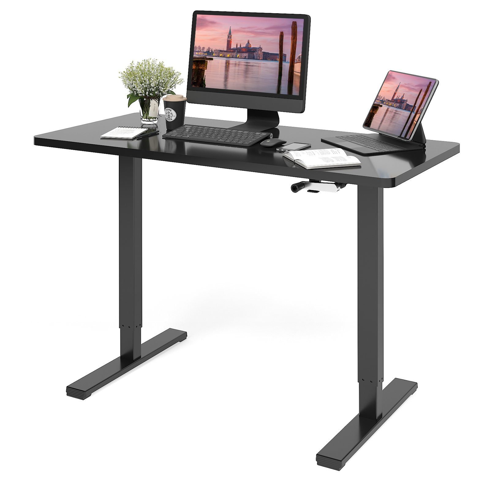 FLEXISPOT Schreibtisch H1, Höhenverstellbarer Schreibtisch mit Handkurbelsteuerung Schwarz