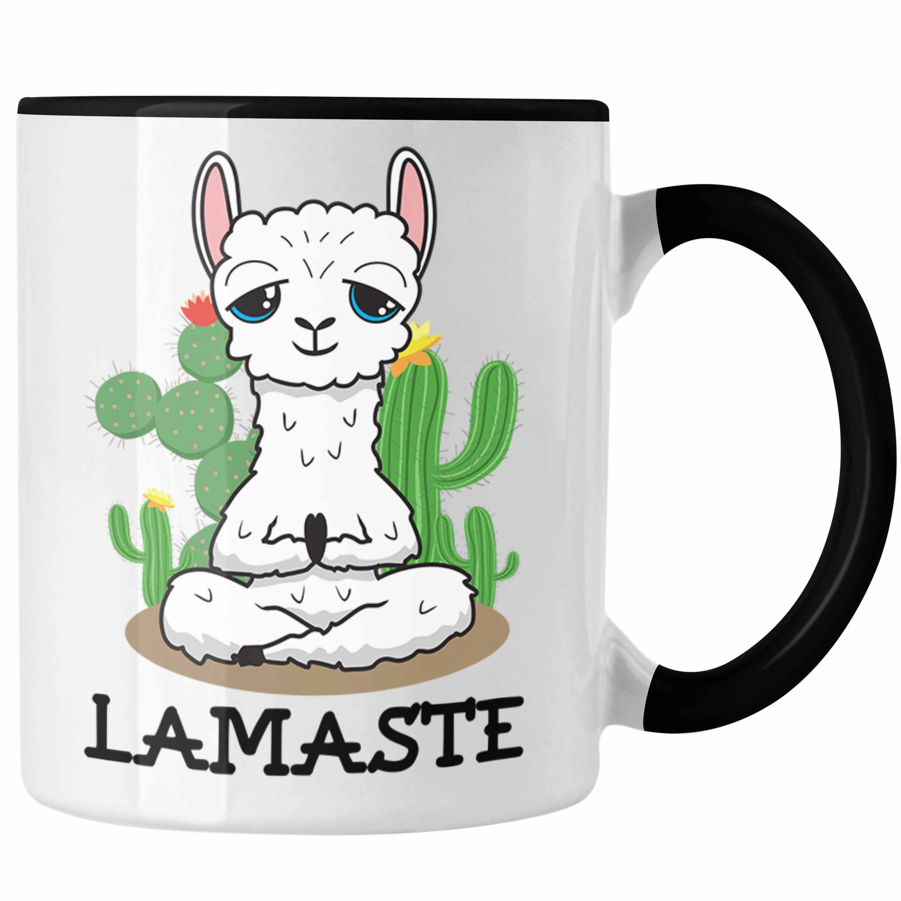 Trendation Tasse Trendation - Llama Lamaste Yoga Tasse Lustig Geschenk Lama Yoga-Posen Sport Geschenkidee Sport Schwarz