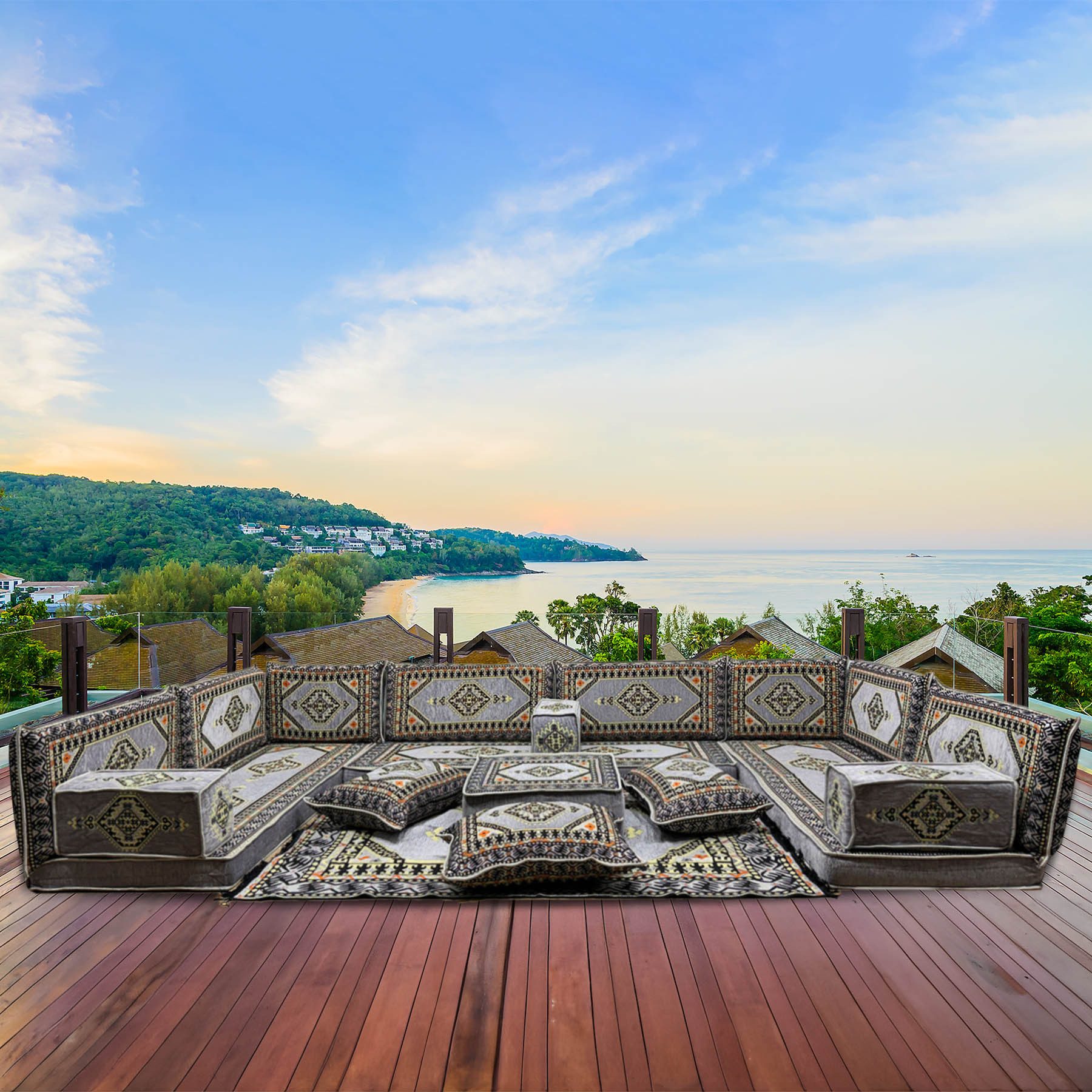 CaddeBuy Sofa Orientalische Sitzecke, Sitzkissen, Arabisches Bodensofa, Eckesofa, 19 Teile