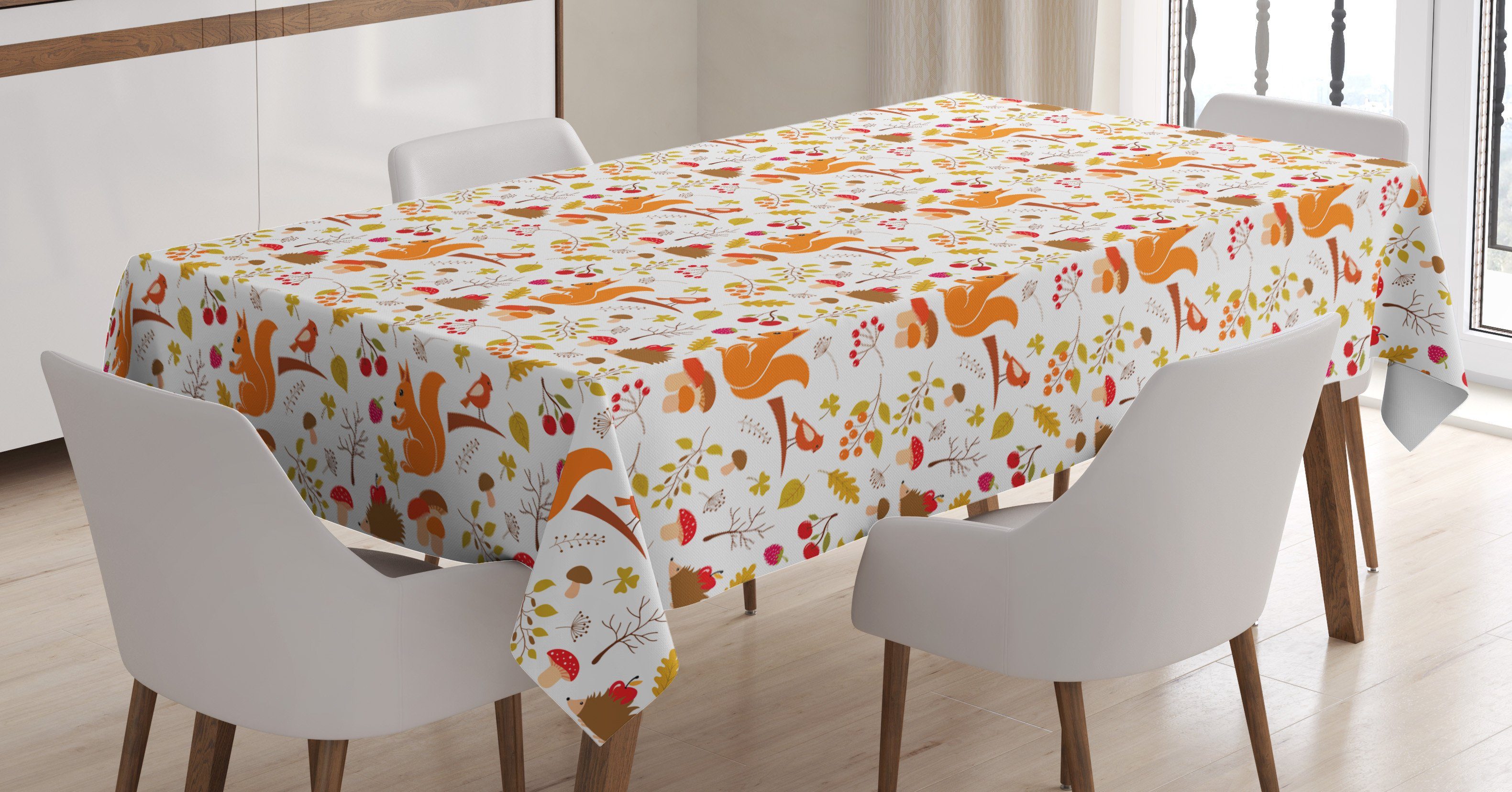Abakuhaus Tischdecke Farbfest Waschbar Für den Außen Bereich geeignet Klare Farben, Wald Herbstliche Blumenelemente