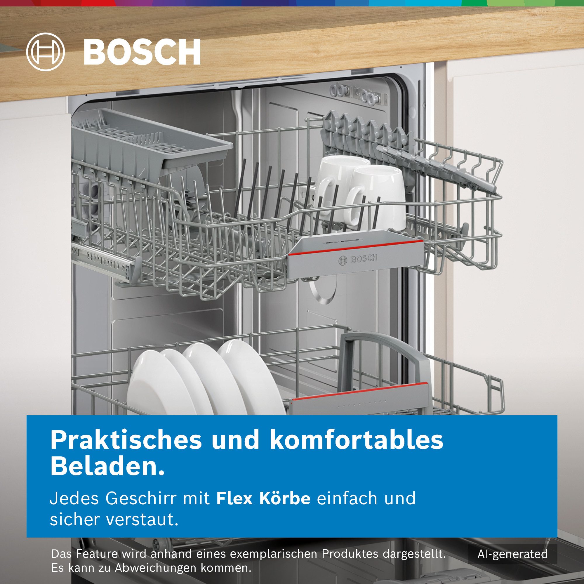 BOSCH vollintegrierbarer Geschirrspüler Serie 4 SMV4ECX28E, 14 Maßgedecke, Automatische Türöffnung für Effizienz, flexible Körbe & Schubladen – Bild 3 von 5
