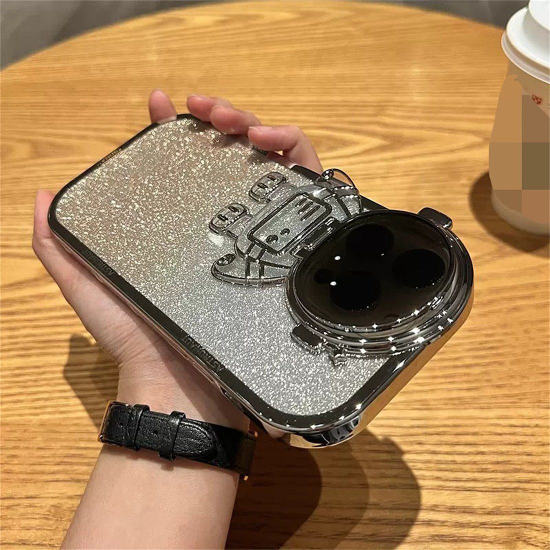 DÖRÖY Handytasche Tasche für iPhone 14Pro, Astronaut Plating Case, Gradient Glitter Case Silber