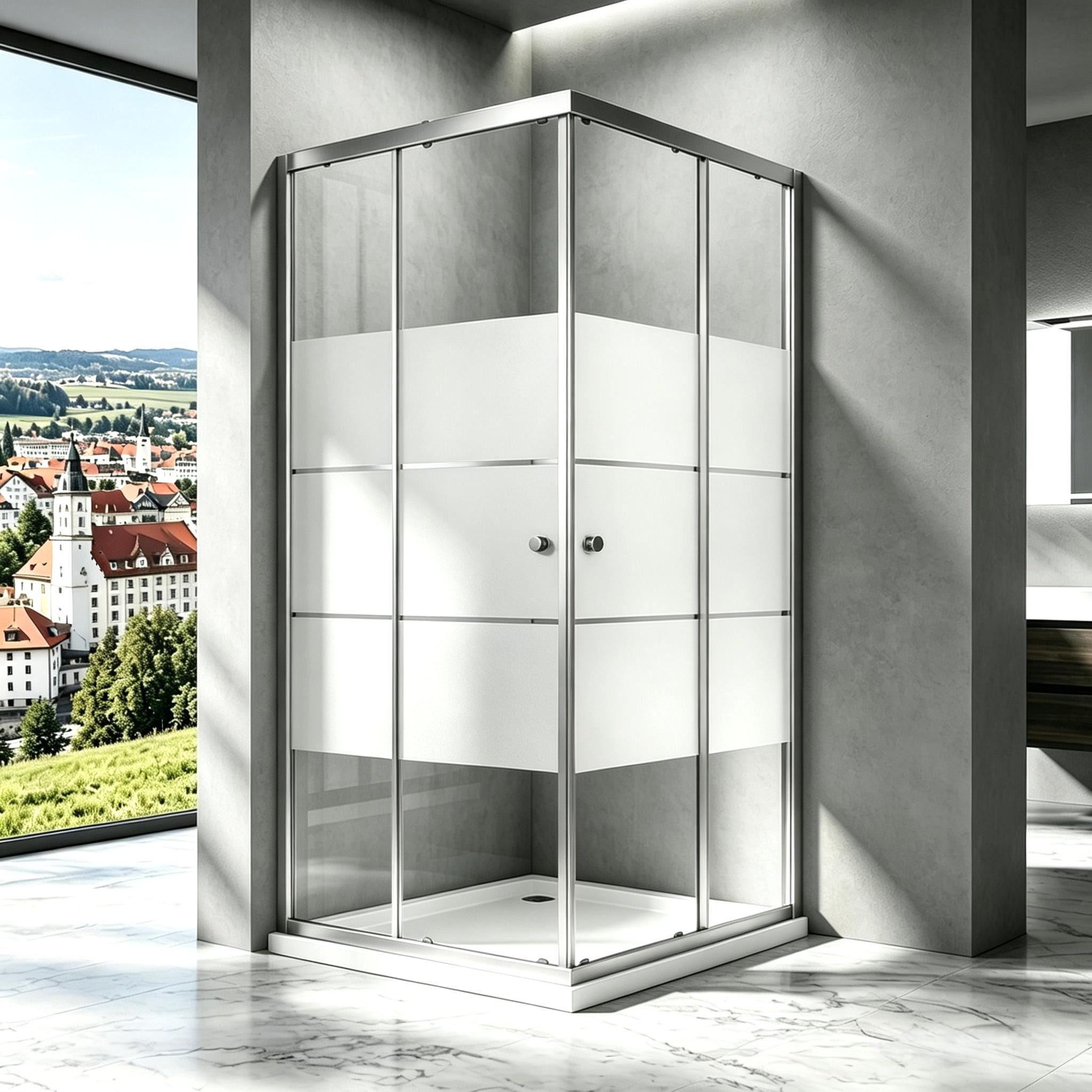 Boromal Eckdusche Duschkabine 75x90 90x75 75x75 80x80 90x90 H:185cm Milchglas, BxT: 75x90 cm, 5mm Sicherheitsglas, Schiebetür Eckeinstieg Glas Dusche, verstellbar Alu Wandprofil, Alu-Rahmen, mit 16 Türrollen, Easy Clean Funktion, Links und Recht montierba