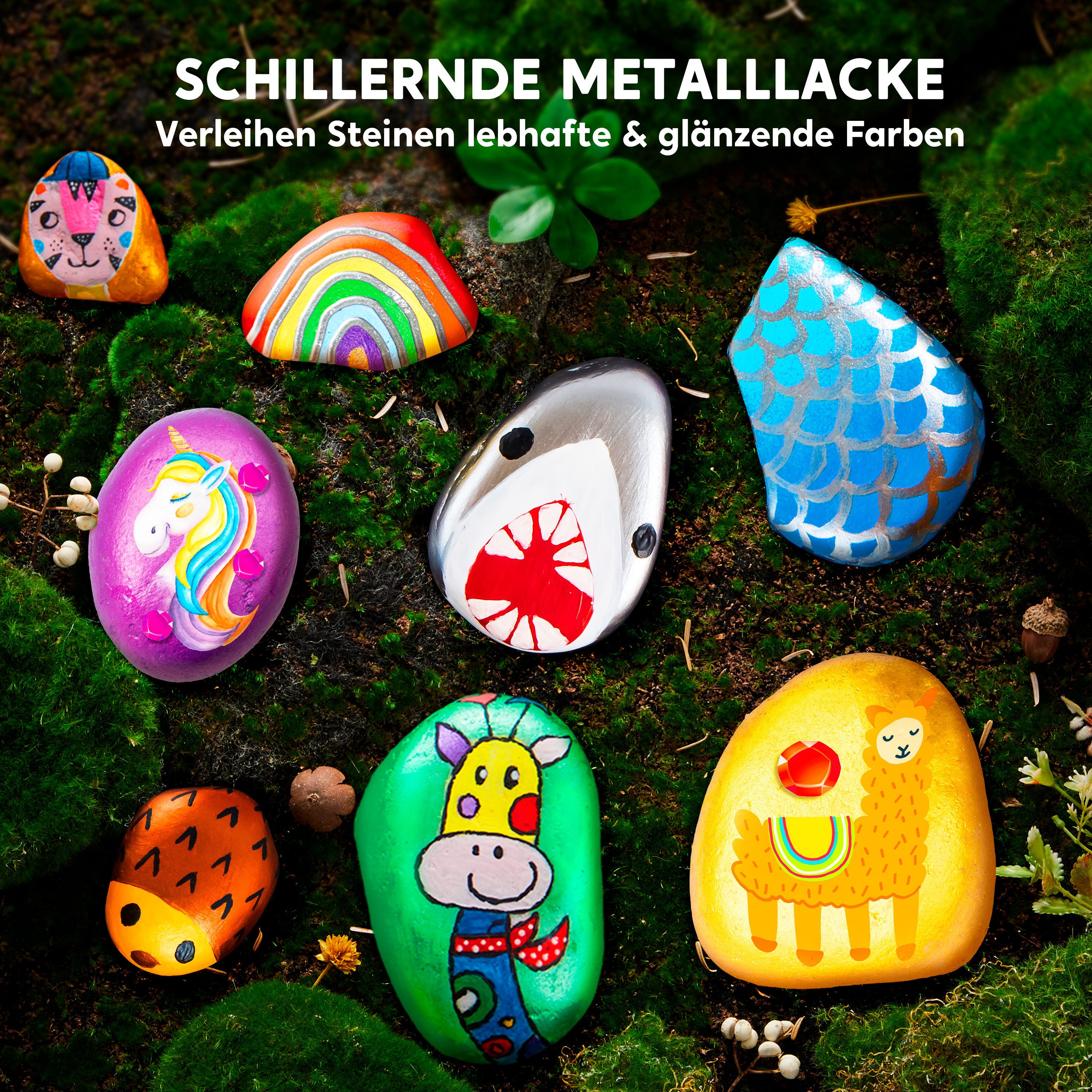 Klever Kits Experimentierkasten Klever Kits 10 Stück Steine Bemalen Set für Kinder mit 18 Farben, (10-tlg) – Bild 2 von 5
