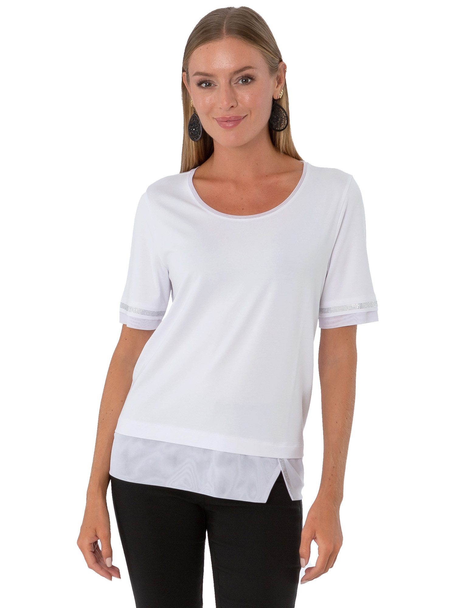 Estefania for woman Kurzarmshirt 194-1229, Shirt mit Mesheinsätzen und Strassbesatz