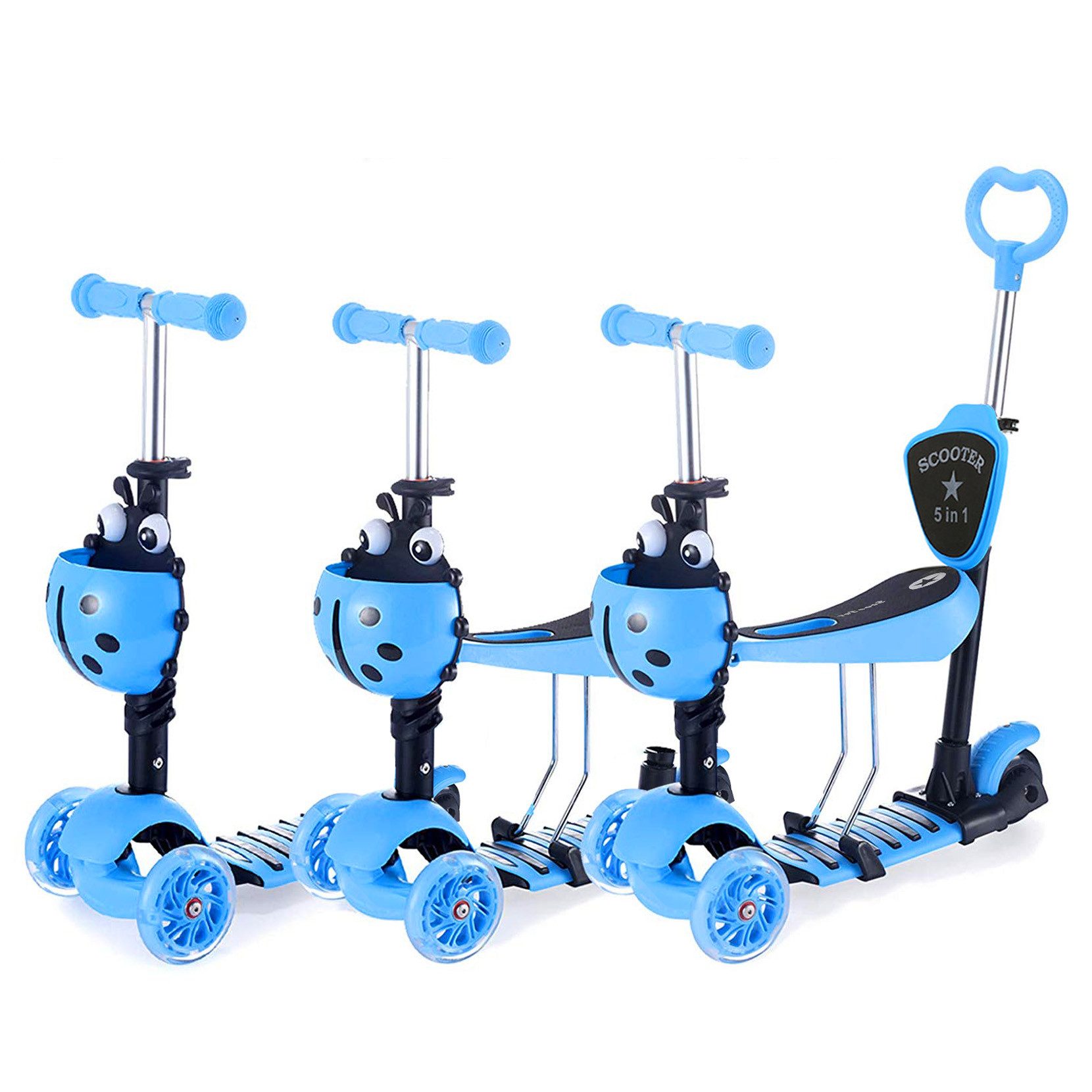 OUNUO Dreiradscooter Multifunktionaler Kinderroller mit LED Räder, für Kinder ab 2 Jahren