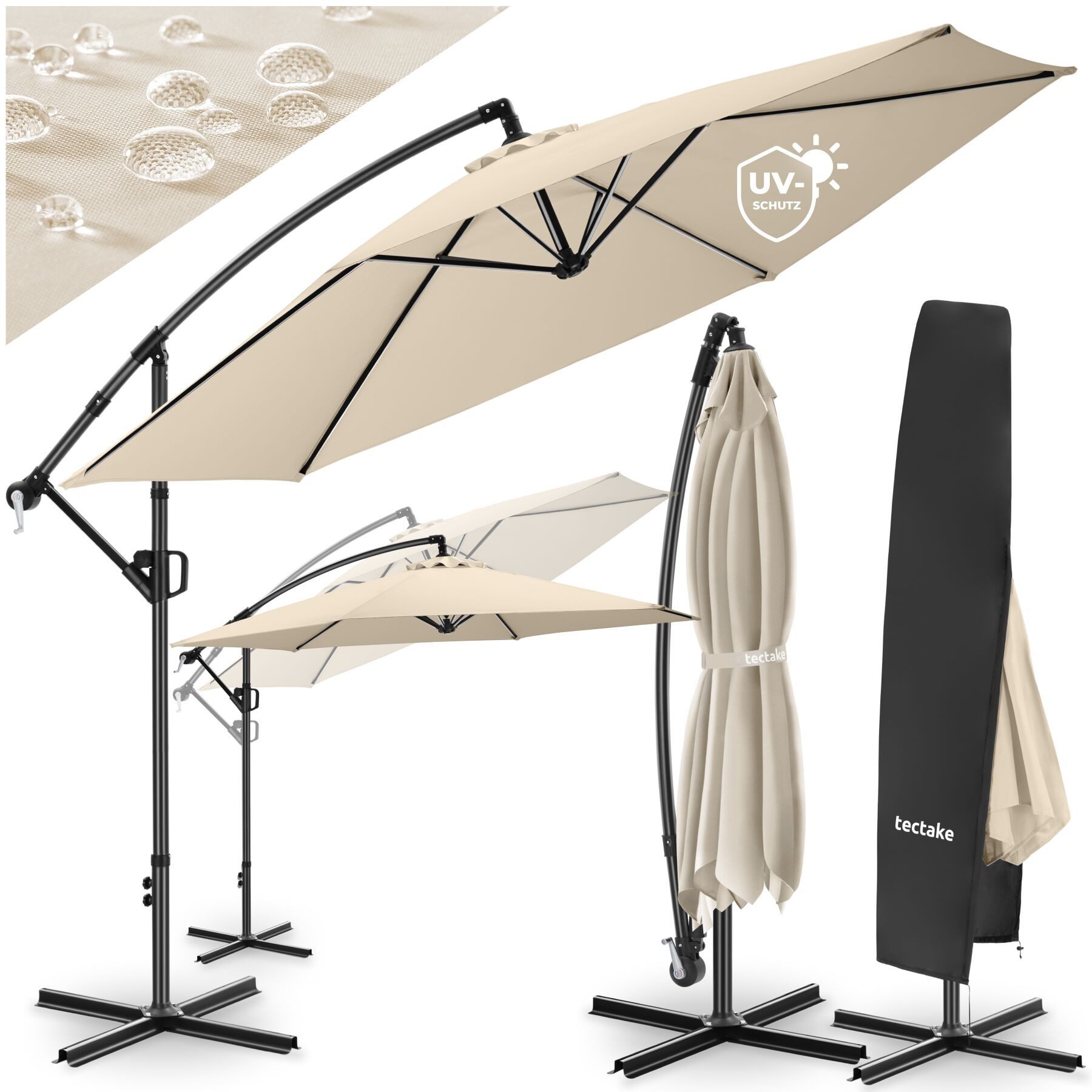 tectake Ampelschirm Terrassenschirm Artemis - 360° drehbar mit UV-Schutz, ampelschirm Artemis, in beige, Doppeldach für optimalen Windschutz
