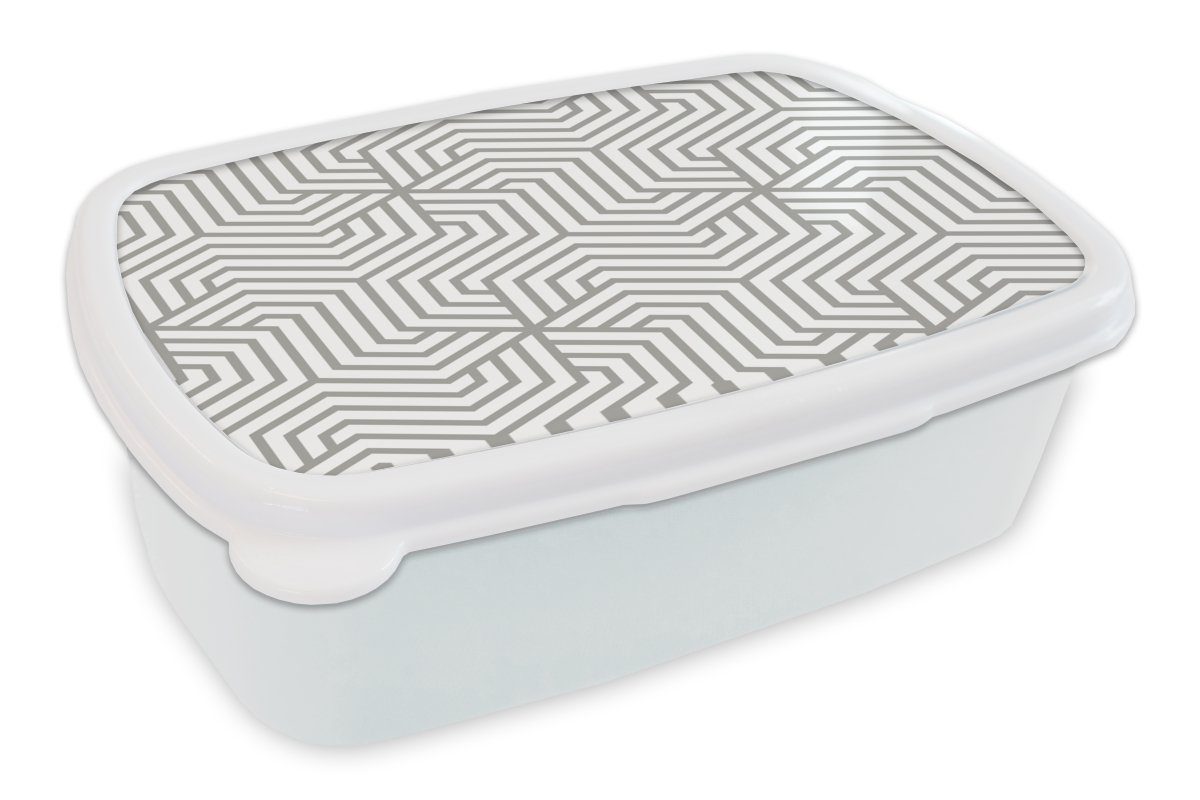 MuchoWow Lunchbox Linie - Gestaltung - Geometrie - Muster, Kunststoff, (2-tlg), Brotbox für Kinder und Erwachsene, Brotdose, für Jungs und Mädchen weiß
