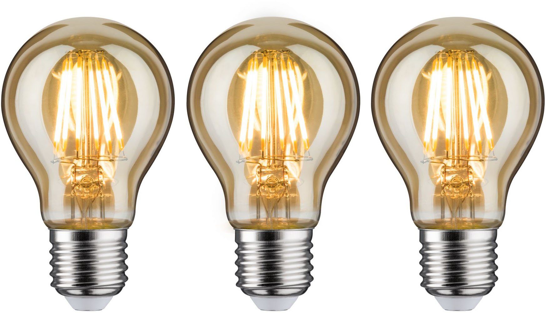 Paulmann LED-Leuchtmittel 3er Pack 6,5 W goldlicht, E27, 3 St., Warmweiß