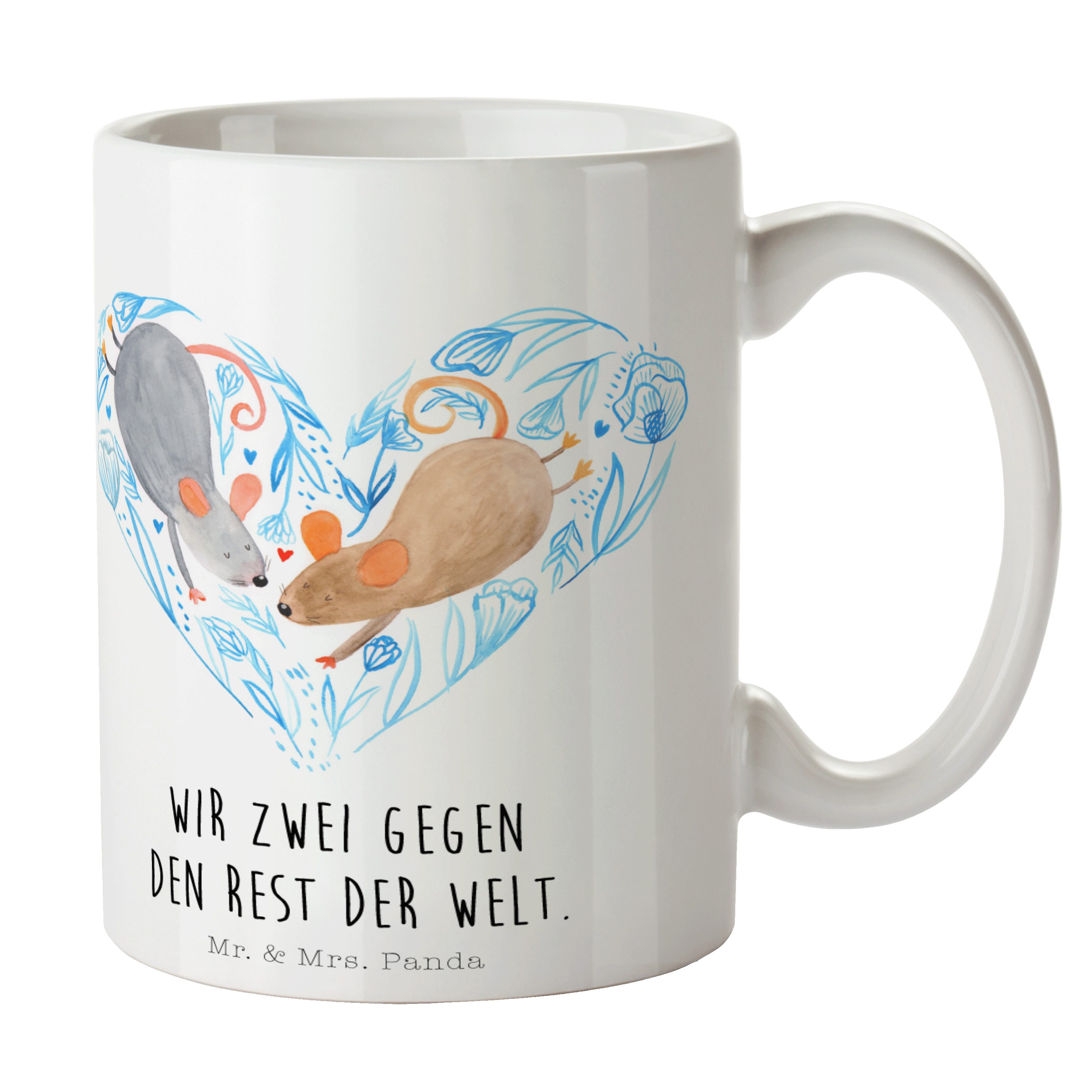 Jahrestag, Mrs. Mäuse Keramik Liebe, - Herz Geschenk, Liebesgeschenk, Weiß Tasse - & Mr. Tasse, Panda