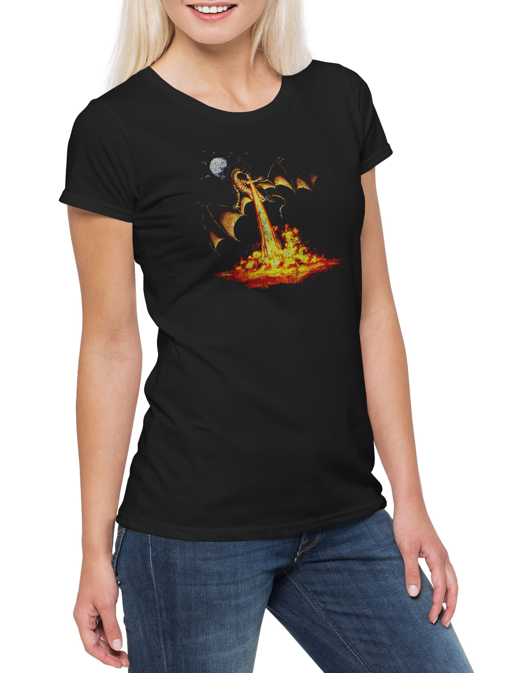 Print-Shirt Dragon III Damen T-Shirt Drache Fantasy Tattoo Monster Drachen
