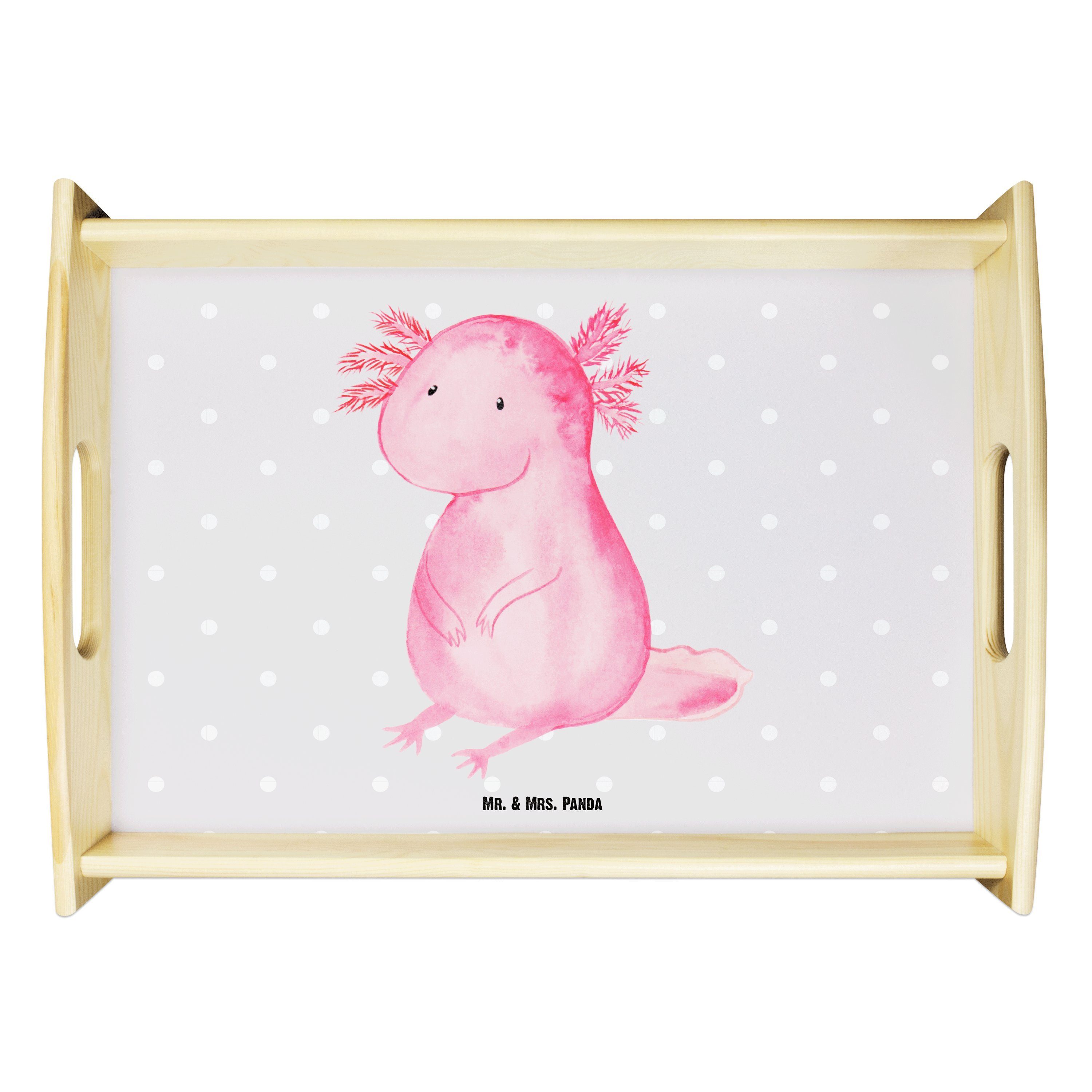 Mr. & Mrs. Panda Tablett Axolotl - Grau Pastell - Geschenk, Küchentablett, Tablett, fröhlich, Echtholz lasiert, (1-tlg)