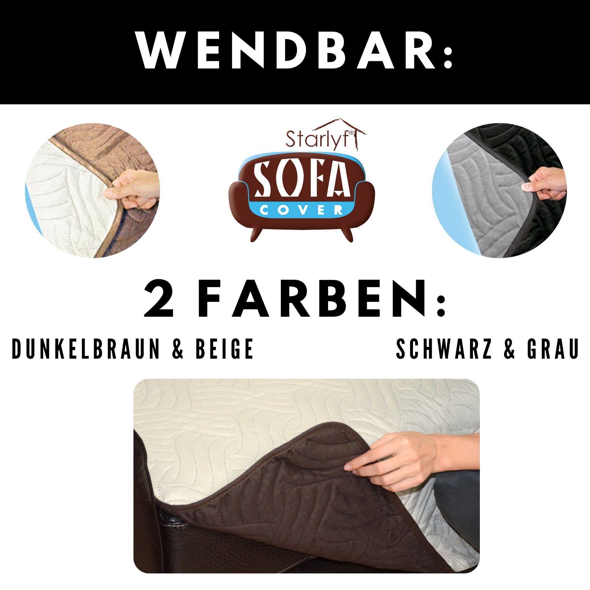Sofaschoner Sofa Cover oder Sofabezug Starlyf, wasserabweisend, Sofahusse wendbar, Sesselbezug braun/beige