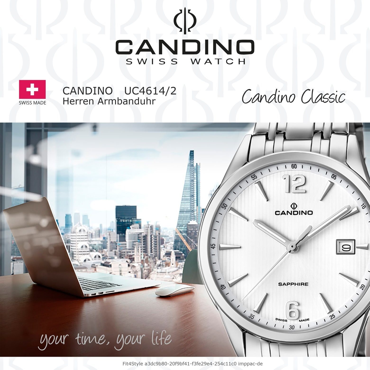 Edelstahlarmband Candino Herren C4614/2, Candino Quarzuhr Analog Armbanduhr Uhr Herren silber, Elegant rund,