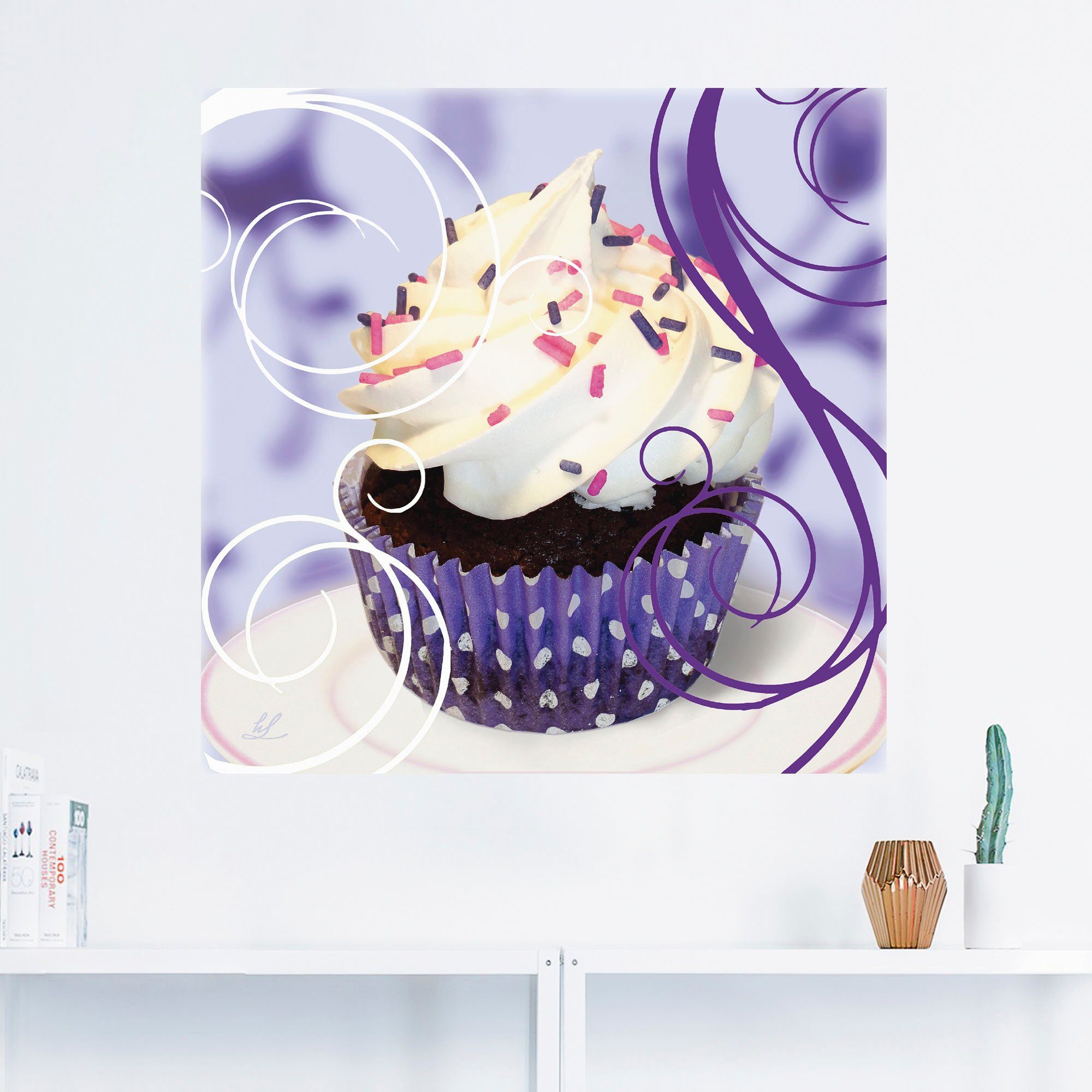 versch. Wandaufkleber St), Alubild, - Süßspeisen Leinwandbild, (1 Größen als Artland Kuchen, Cupcake oder Poster auf violett in Wandbild