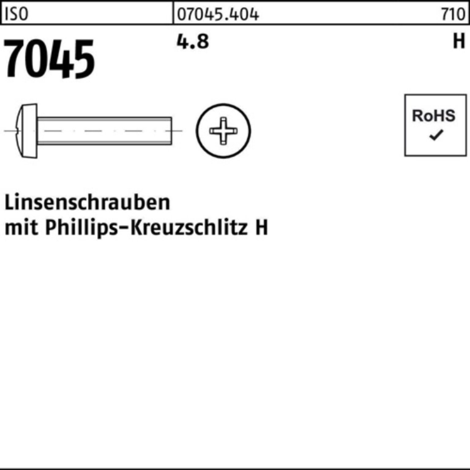 Pack 1000 7045 10-H PH Stück 1000er ISO Reyher ISO 4.8 Flachkopfschraube M6x Schraube