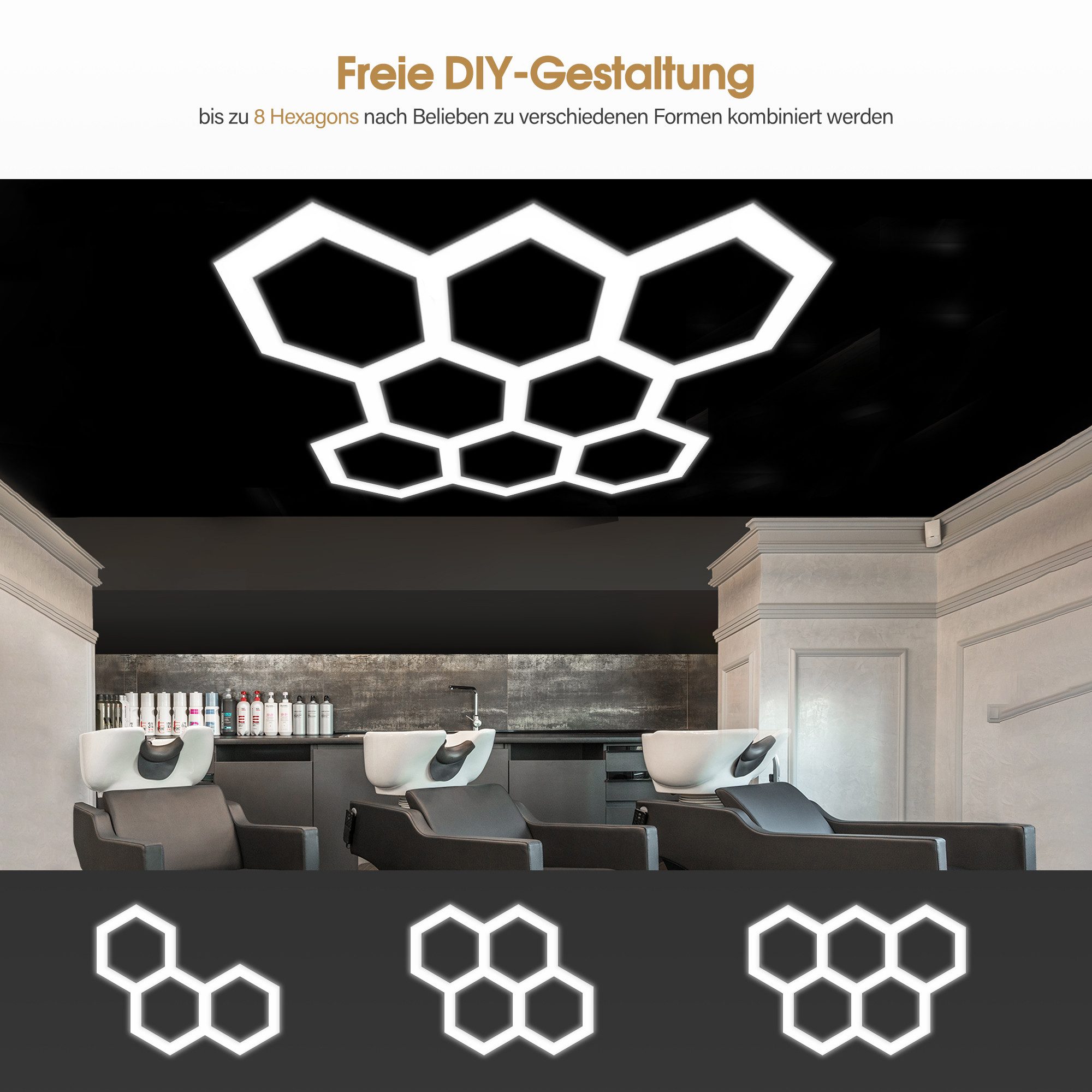 Barberpub Deckenleuchte BarberPub Hexagon Deckenleuchte LED Garage Light LP008, Hexagon LED, kaltweiß, PVC Abdeckung 8 Grid, 30240LM 6500K