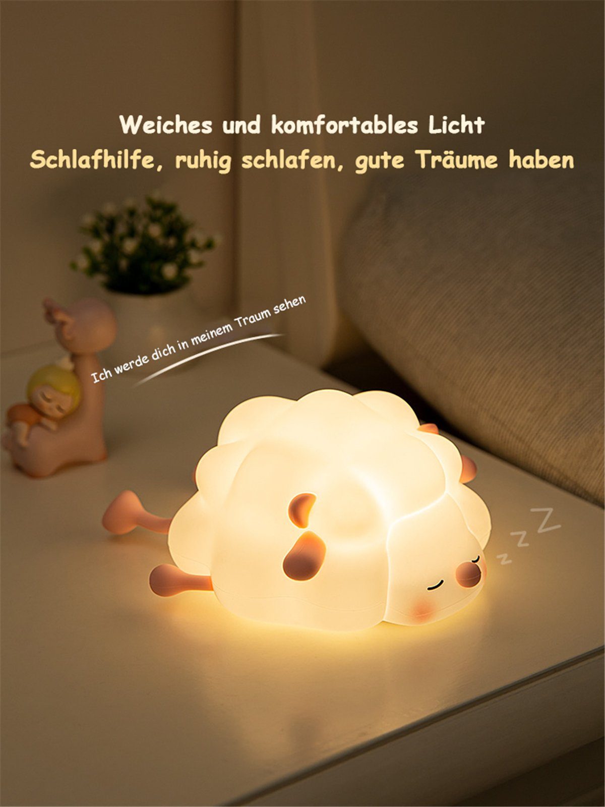 K&B LED Nachtlicht Silikon-Schafspat-Lampe, weiches Licht, Augenschutz, Nachtlicht Rosa