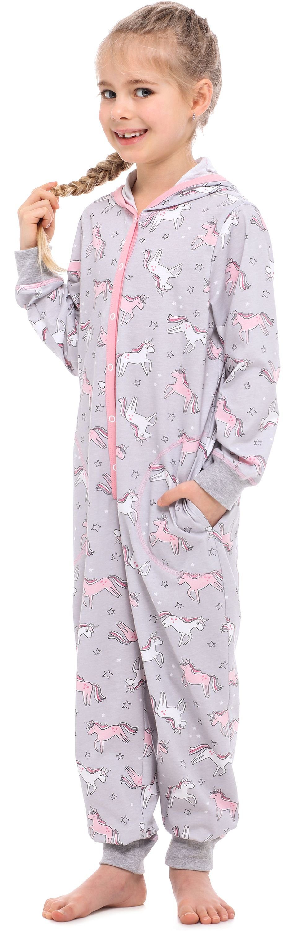 Merry Style Schlafanzug Mädchen Schlafoverall mit Kapuze MS10-223 Melange Einhorn