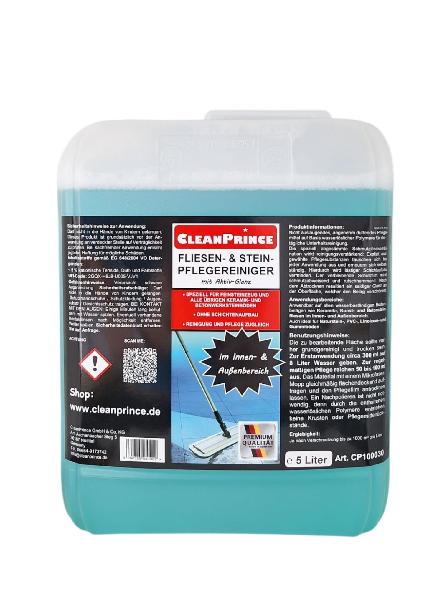 CleanPrince Fliesen- und Stein Pflegereiniger CP100030 Fliesenreiniger Steinbodenreiniger (mit Aktivglanz, für Innen und Außen)