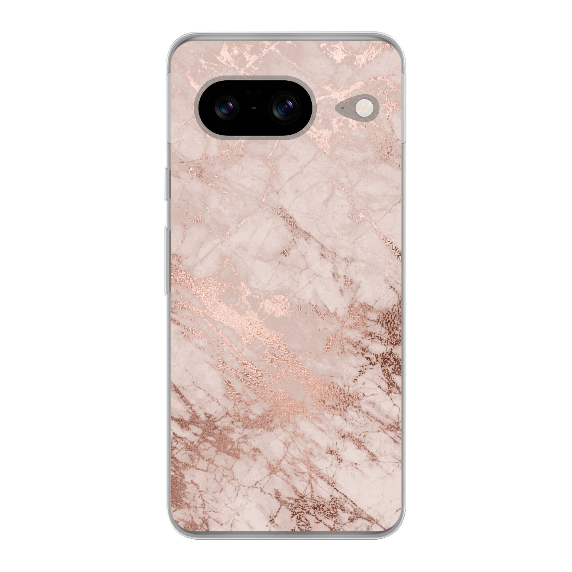 MuchoWow Handyhülle für Google Pixel 8 Marmor - Rosa - Luxus - Marmoroptik - Glitzer - Des, Handy Case, Silikon, Bumper Case Dünn