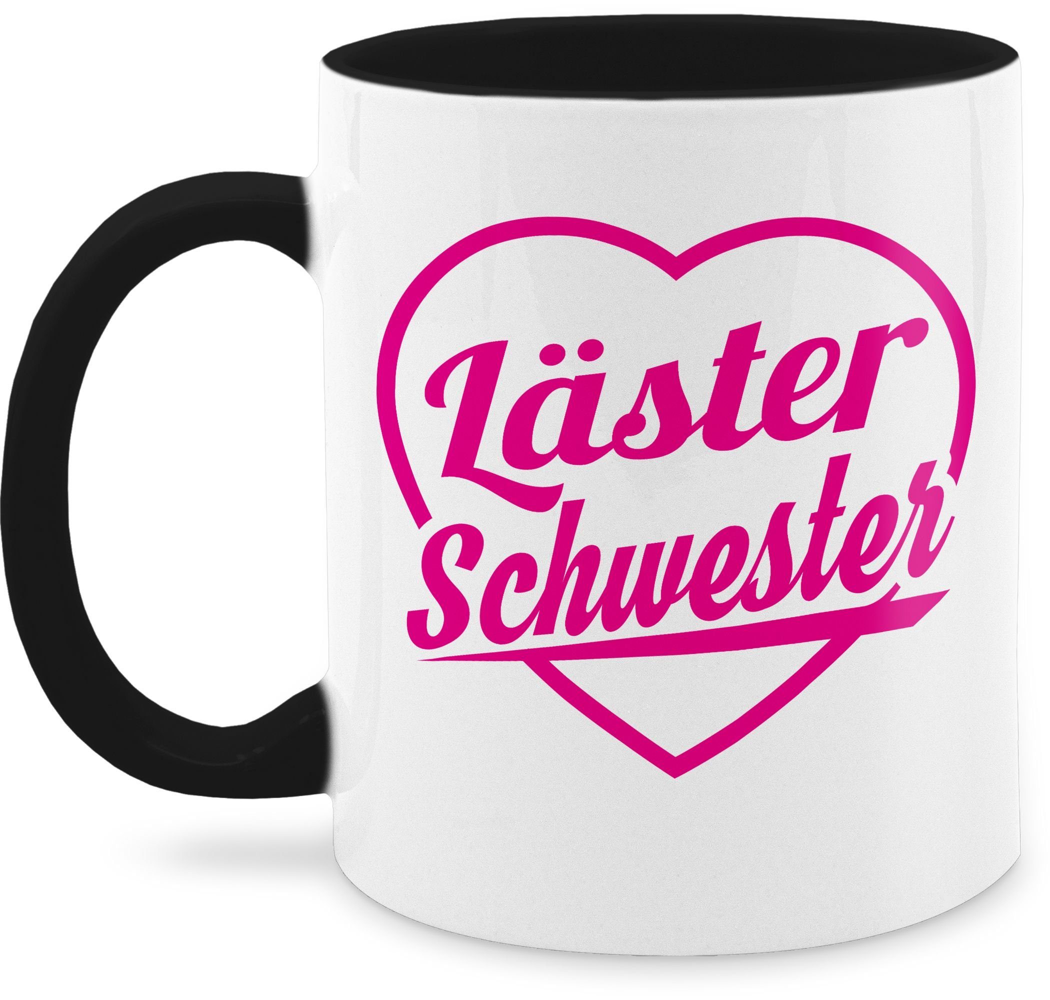 Shirtracer Läster 2 fuchsia, Keramik, Schwarz & Bruder Kaffeetasse Tasse - Schwester Schwester