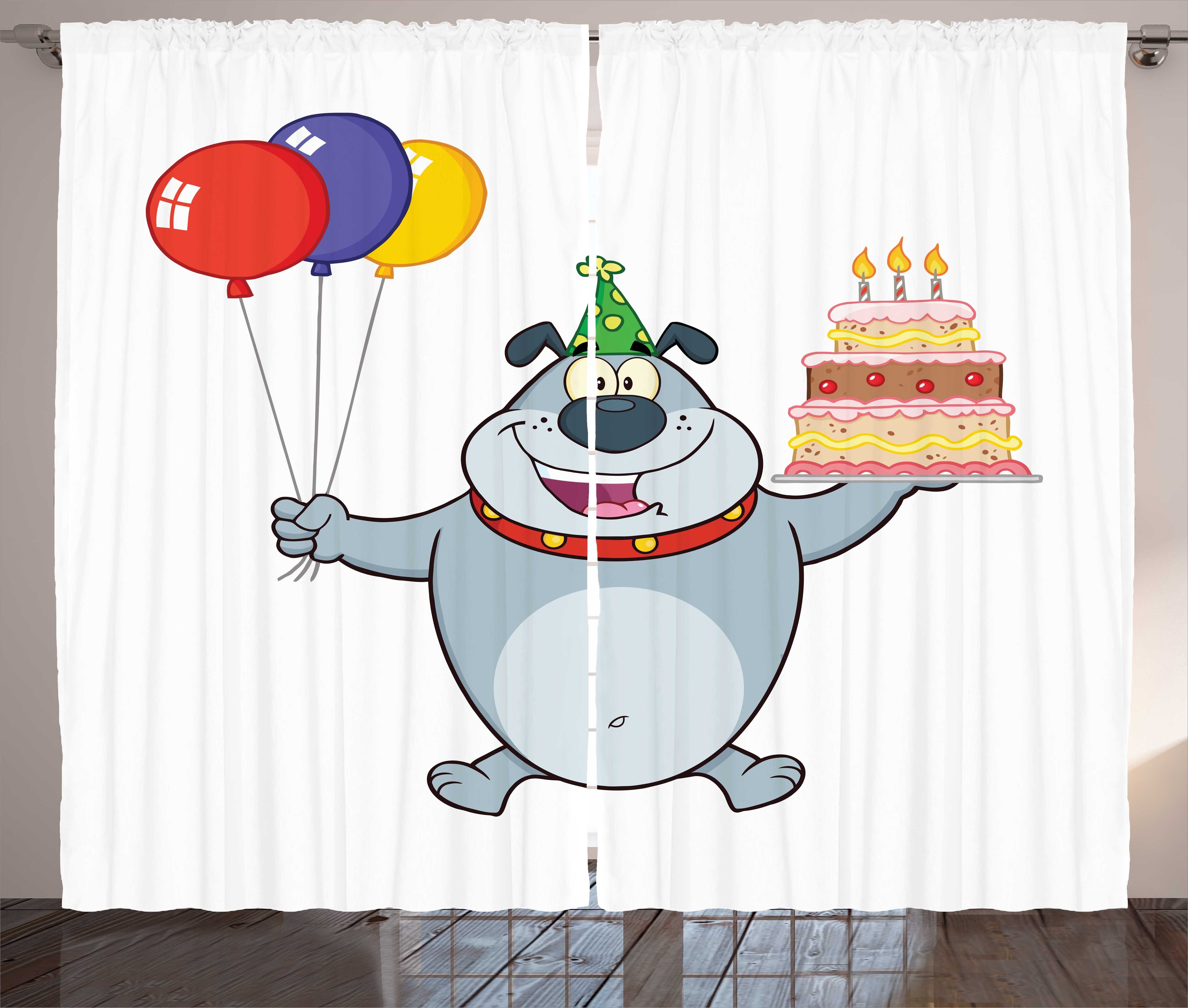 Schlaufen Haken, Schlafzimmer und Lächeln Ballone mit Kuchen Gardine Vorhang Kräuselband Abakuhaus, Bulldog und