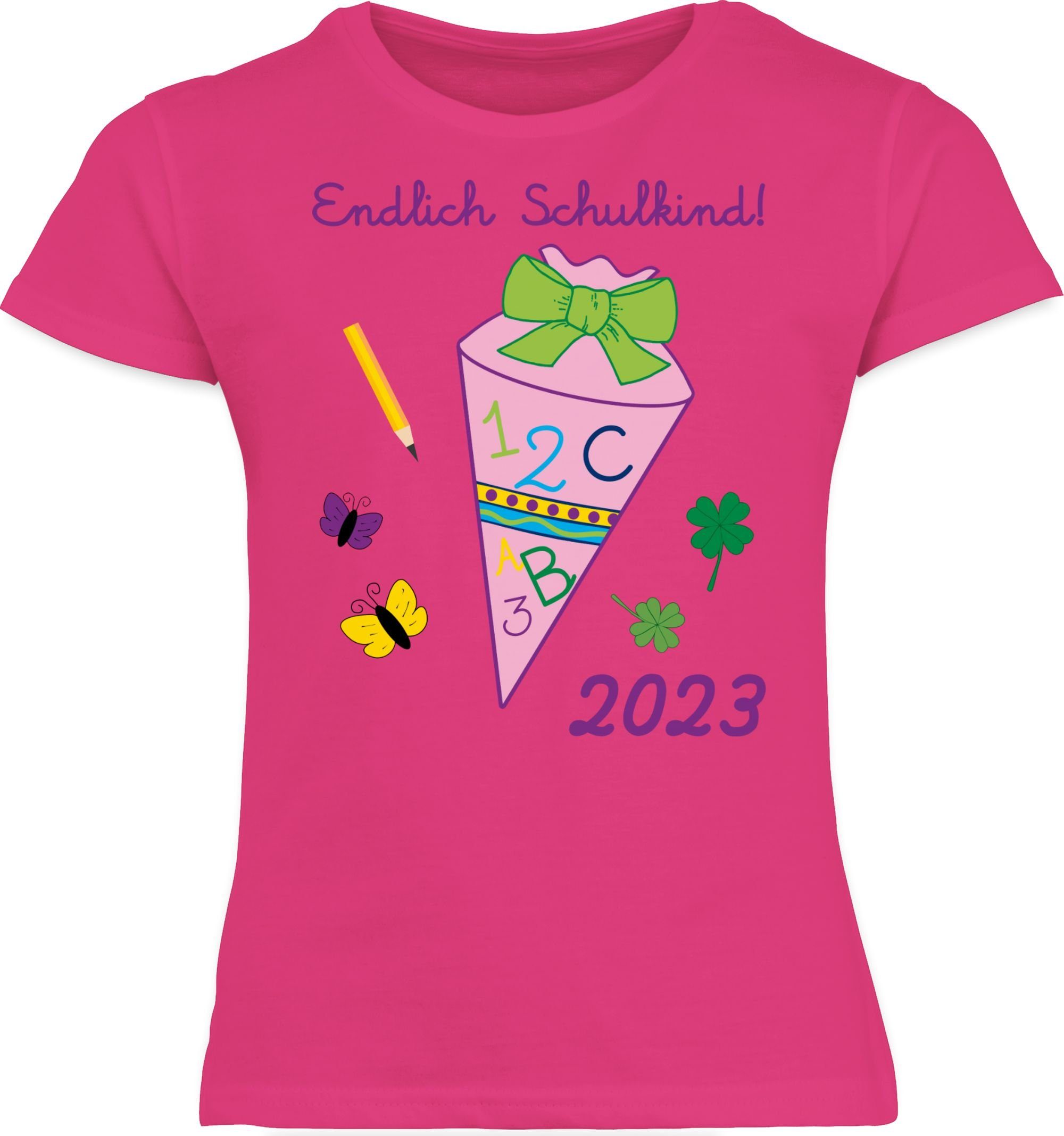 Schulkind Einschulung Mädchen 1 T-Shirt Mädchen 2023 Fuchsia Shirtracer Endlich