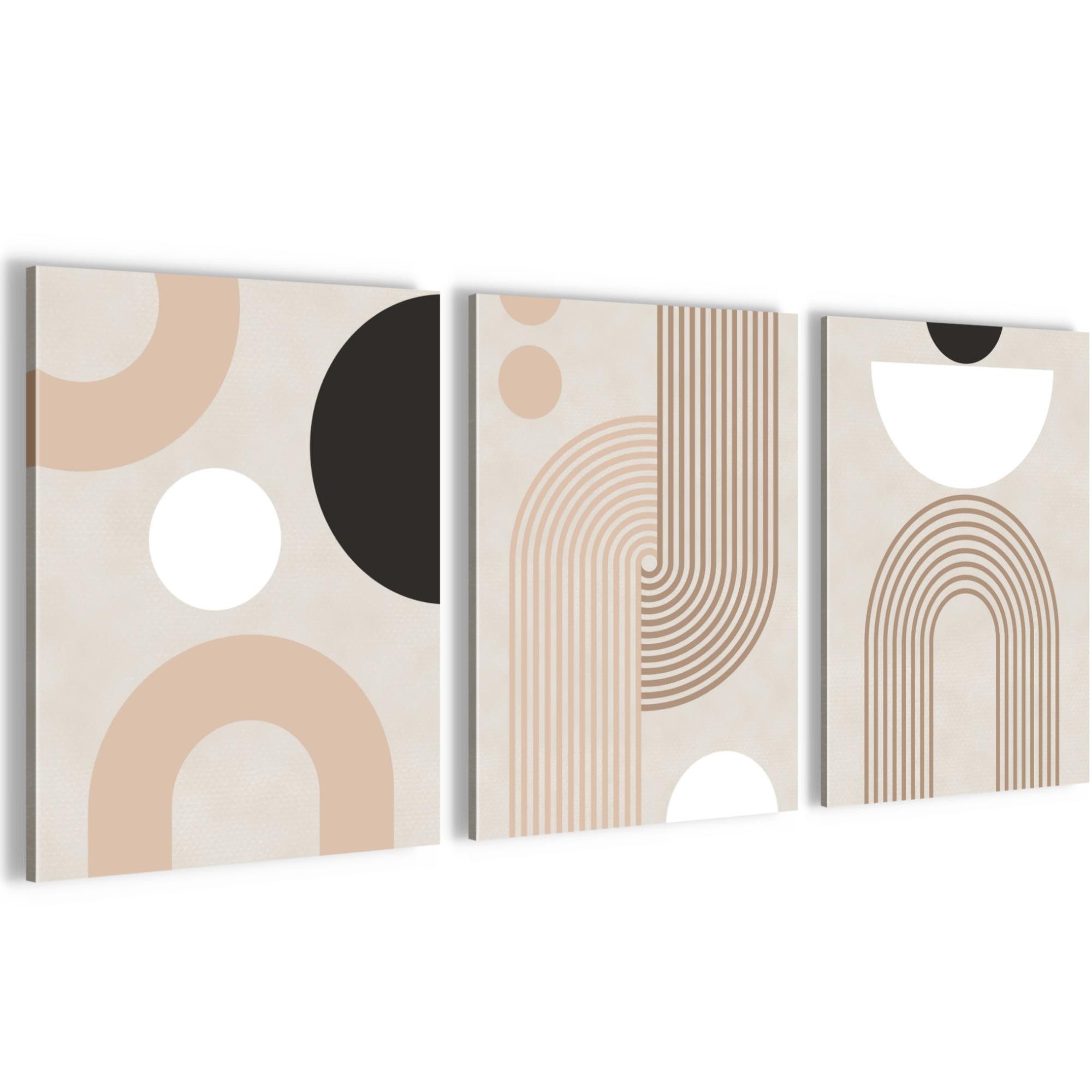 Novart Wandbild Abstrakt geometrische Figuren AUFHÄNGFERTIG Schlafzimmer Flur Deko, 30 x 40 cm - 3 Bilder