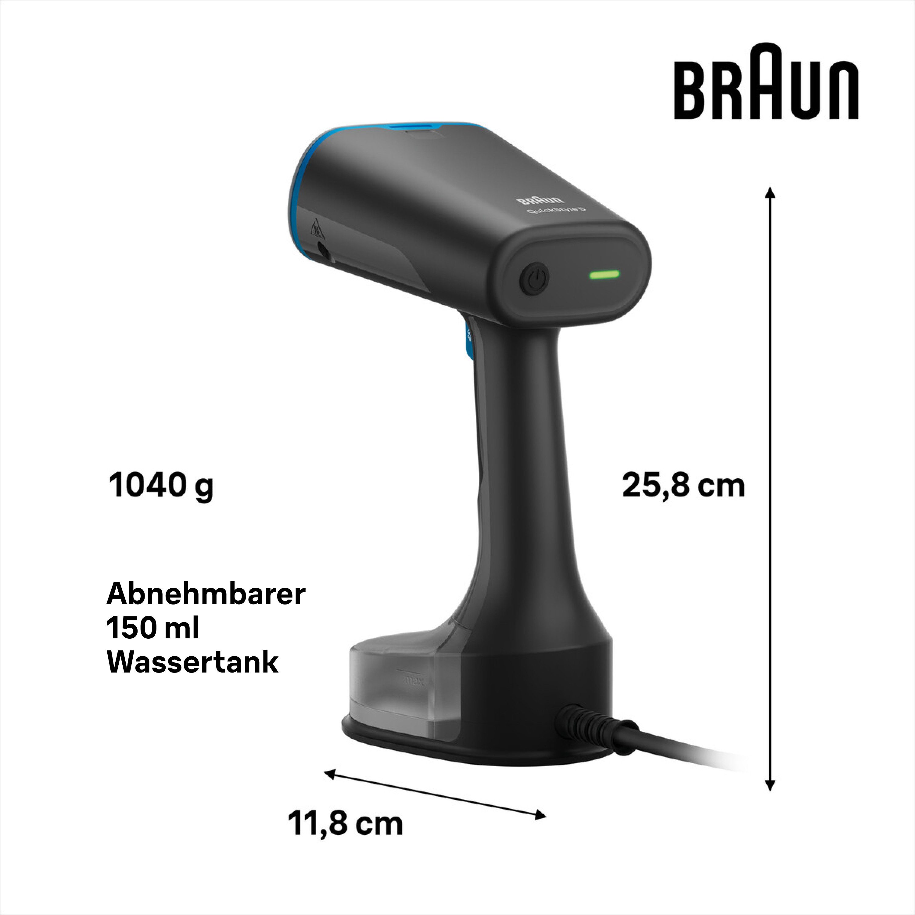 Braun Dampfglätter QuickStyle 5 GS 5031 BL - 25 g/min Dampfmenge, 45 Sek. Aufheizzeit, 1200 W, 1.200 W, 150 ml Wassertank, Bürstenaufsatz, 2,5 m Kabel