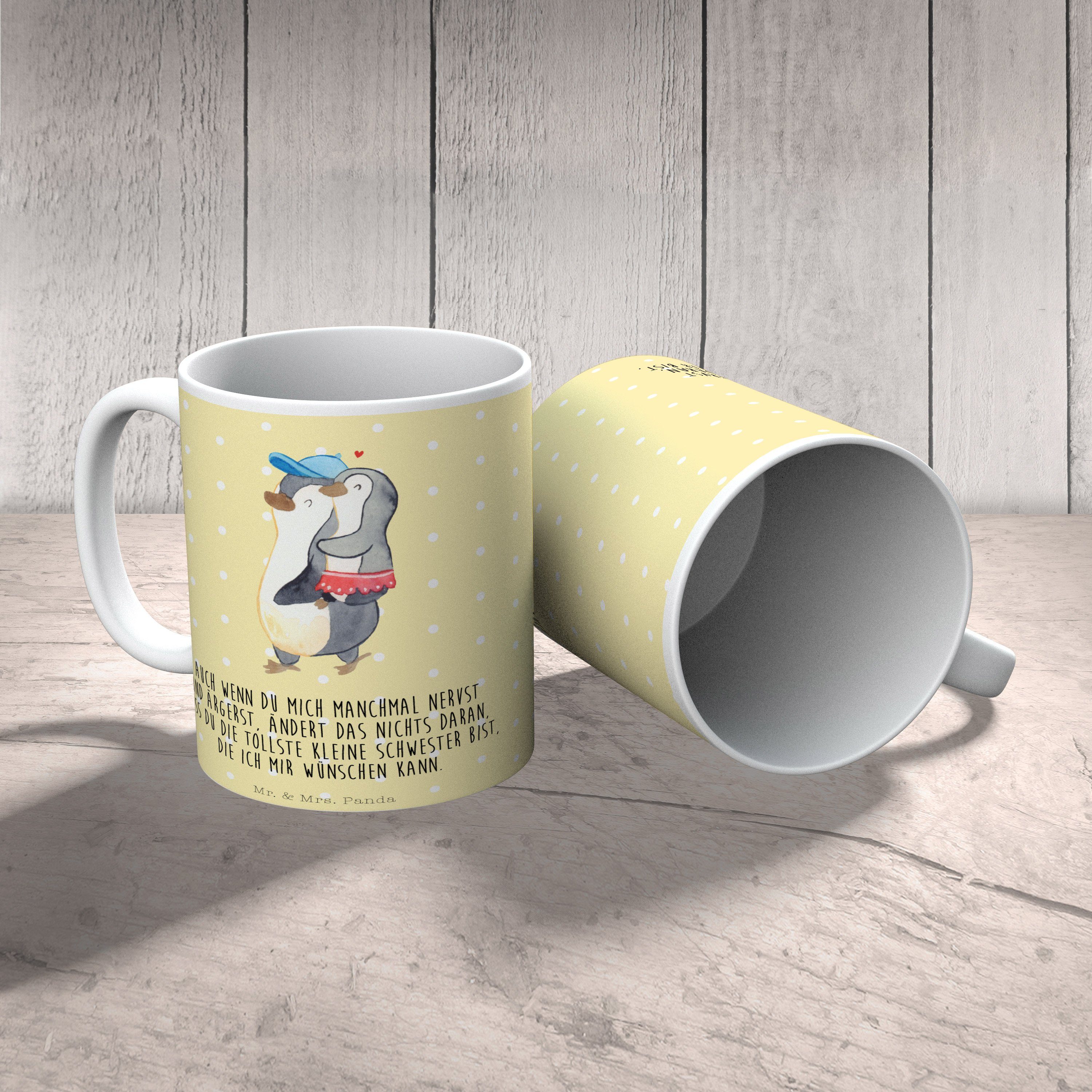 Mr. & Tasse, Pinguin Panda Kaffeetass, - Kleine Pastell Geschenk, Mrs. Gelb Schwester - Keramik Tasse