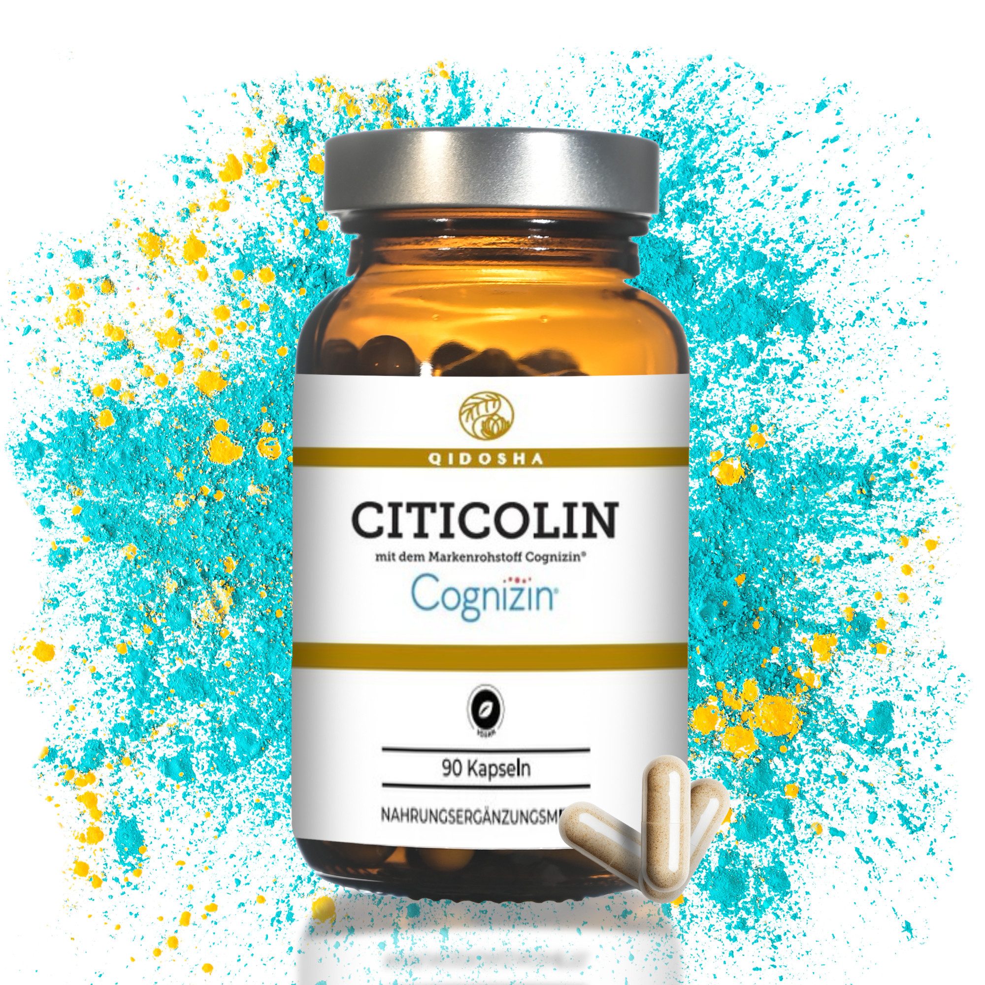 QIDOSHA Cognizin® Citicolin 500 mg Kapseln - Gehirn Booster & Konzentration Hartkapsel, 1 er 3-Monatsvorrat CDP-Cholin Kapseln für mentale Leistungsfähigkeit à 90 St., 54 g, CDP-Cholin Supplement Vegan - Gedächtnis, Leber & Stoffwechsel Support