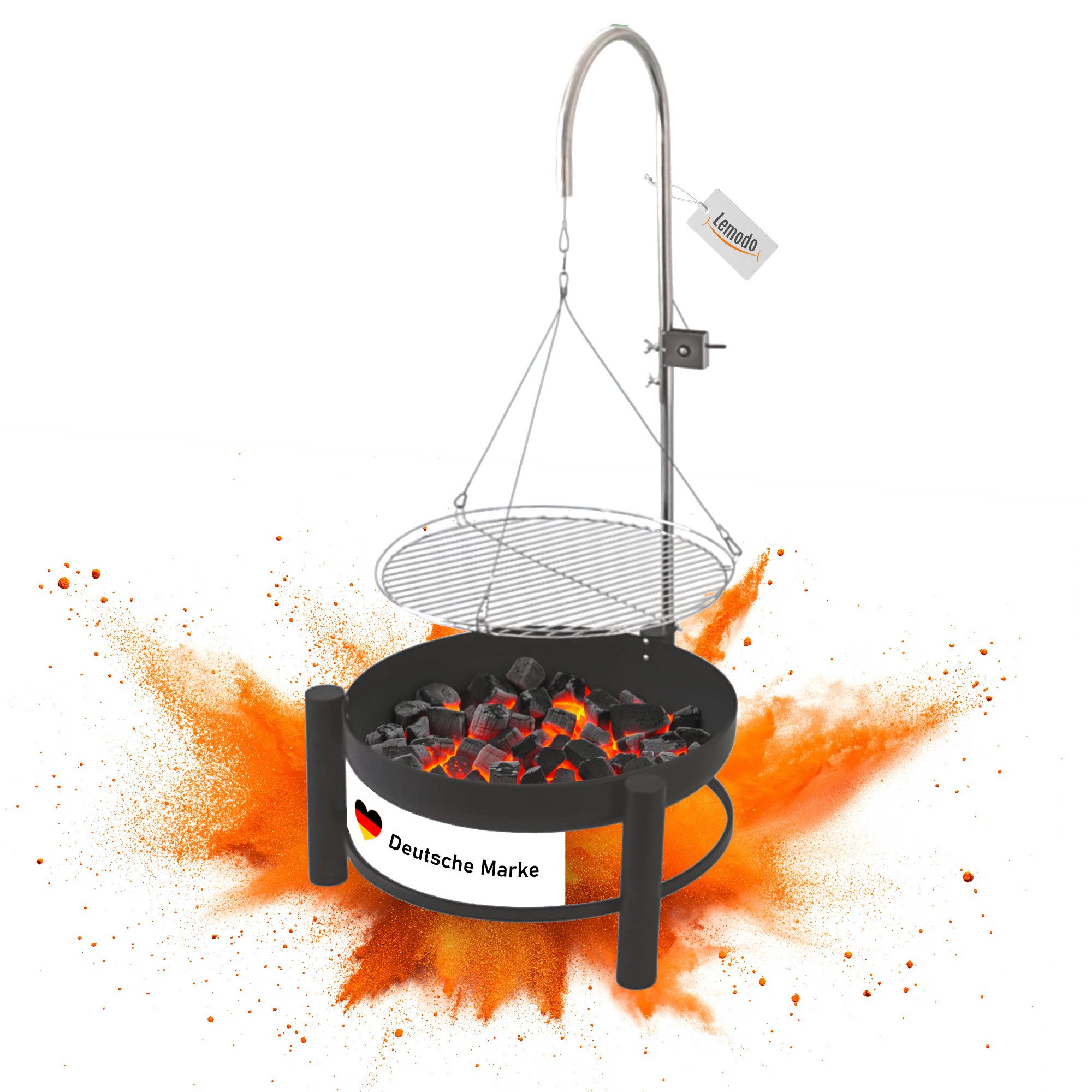 Lemodo Feuerschale Schwenkgrill mit höhenverstellbarem Grillrost, Holzkohlegrill, (1 Set), Schwenkgrill mit Grillrost, höhenverstellbar mit Kurbel, Feuerstelle