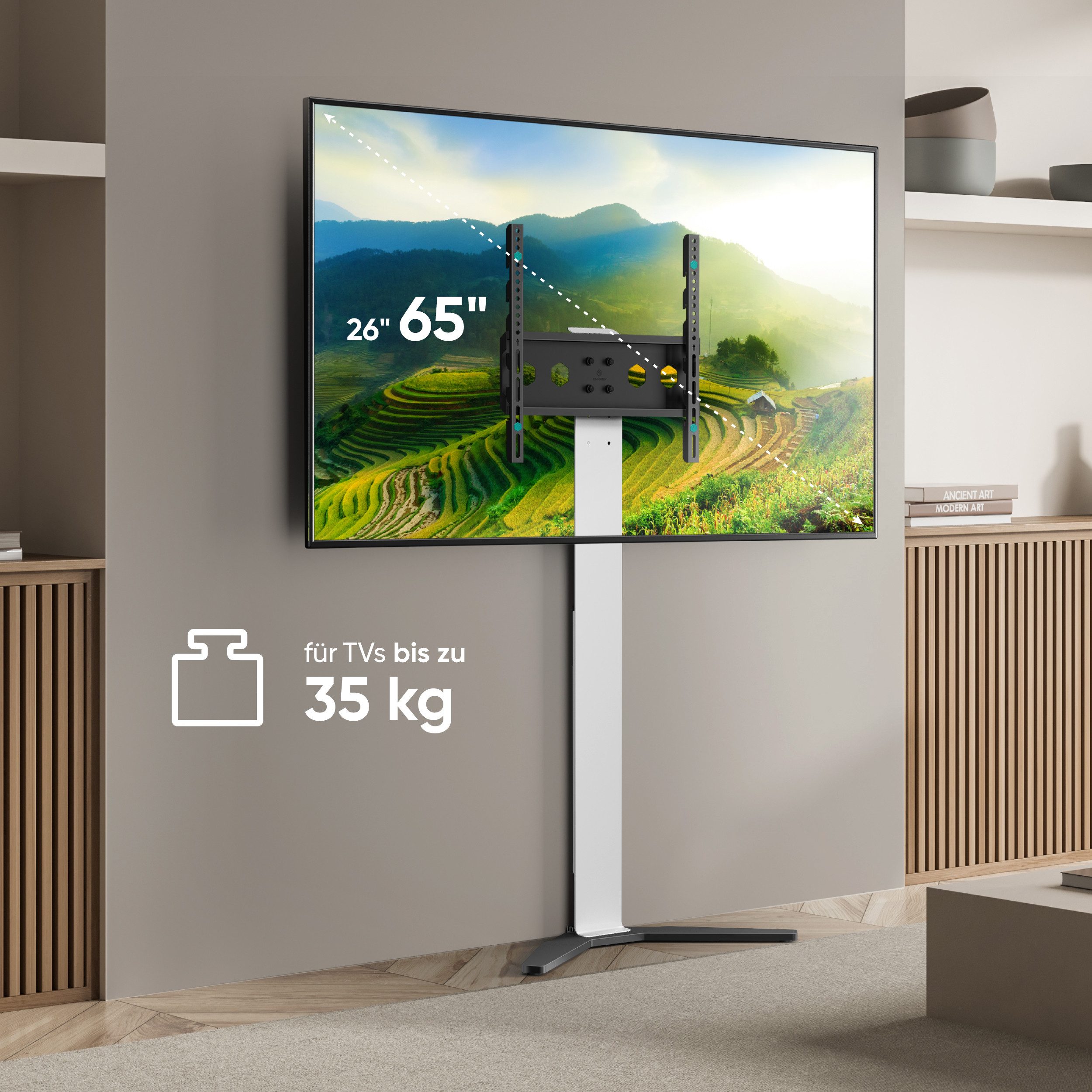 ONKRON TV-Ständer ONKRON 26-65 Zoll, bis 35 kg, TS1140-W, (bis 65,00 Zoll, höhenverstellbar max VESA 400x400 Weiß)