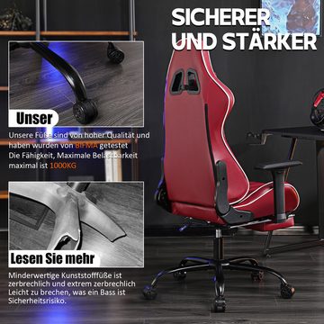 Fruyyzl Gaming-Stuhl Gaming-Sessel mit Kopf- und Lendenwirbelstütze, verstellbarer Rückenlehne, Ergonomisch, mit Fußstütze