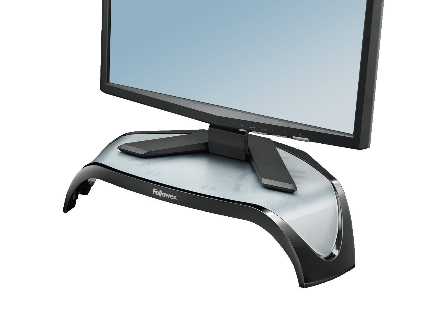 FELLOWES Monitor-Halterung 1 Monitorständer Smart Suites™ hvst. - schwarz/silber, (bis 21.00 Zoll, 1-tlg., Geeignet für Eckschreibtische, Flachbildschirme bis 53,3 cm (21)