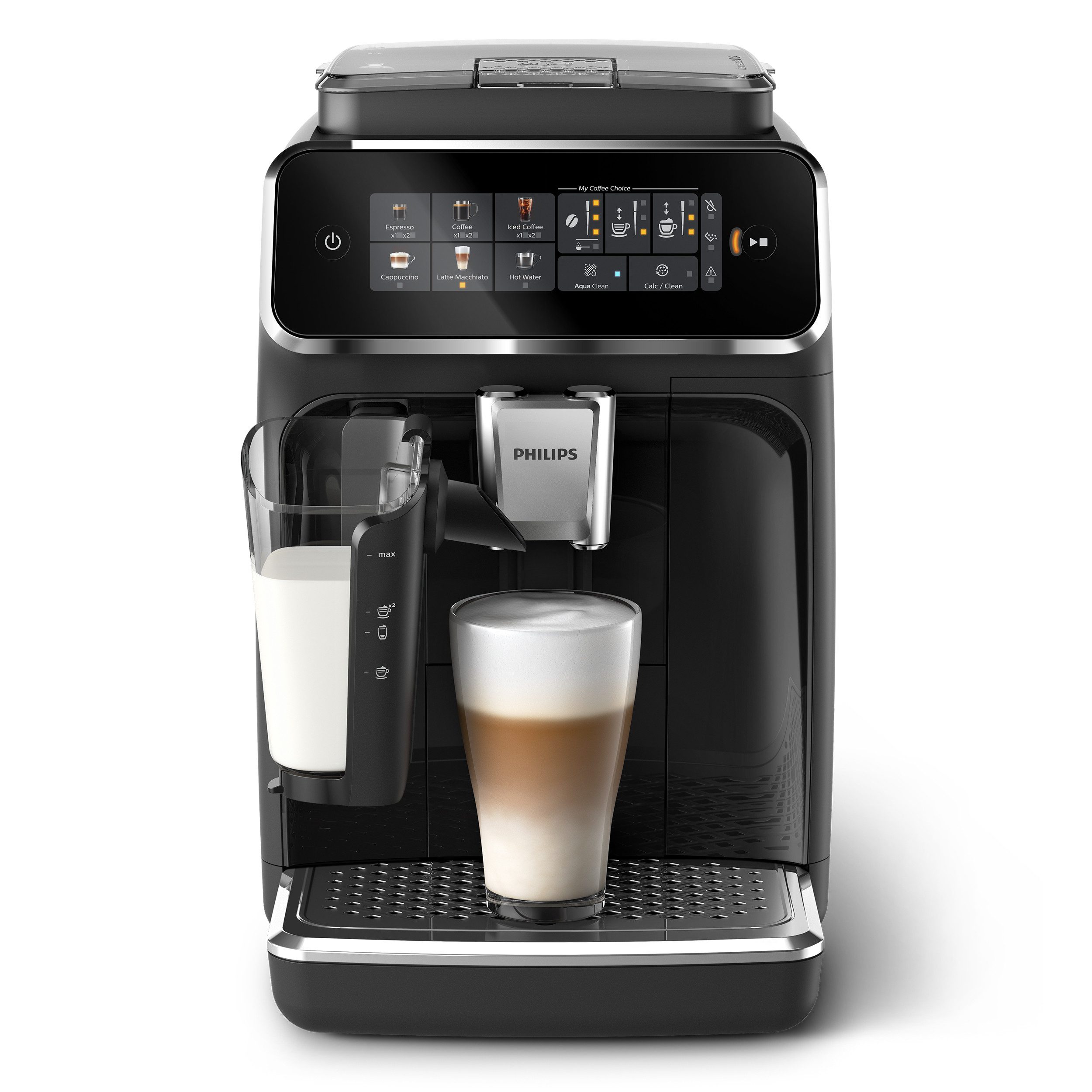Philips Kaffeevollautomat EP3341/50 3300 Series, 6 Getränke (heiß oder eisgekühlt), LatteGo-Milchsystem, SilentBrew Technologie, Chrom-Schwarz