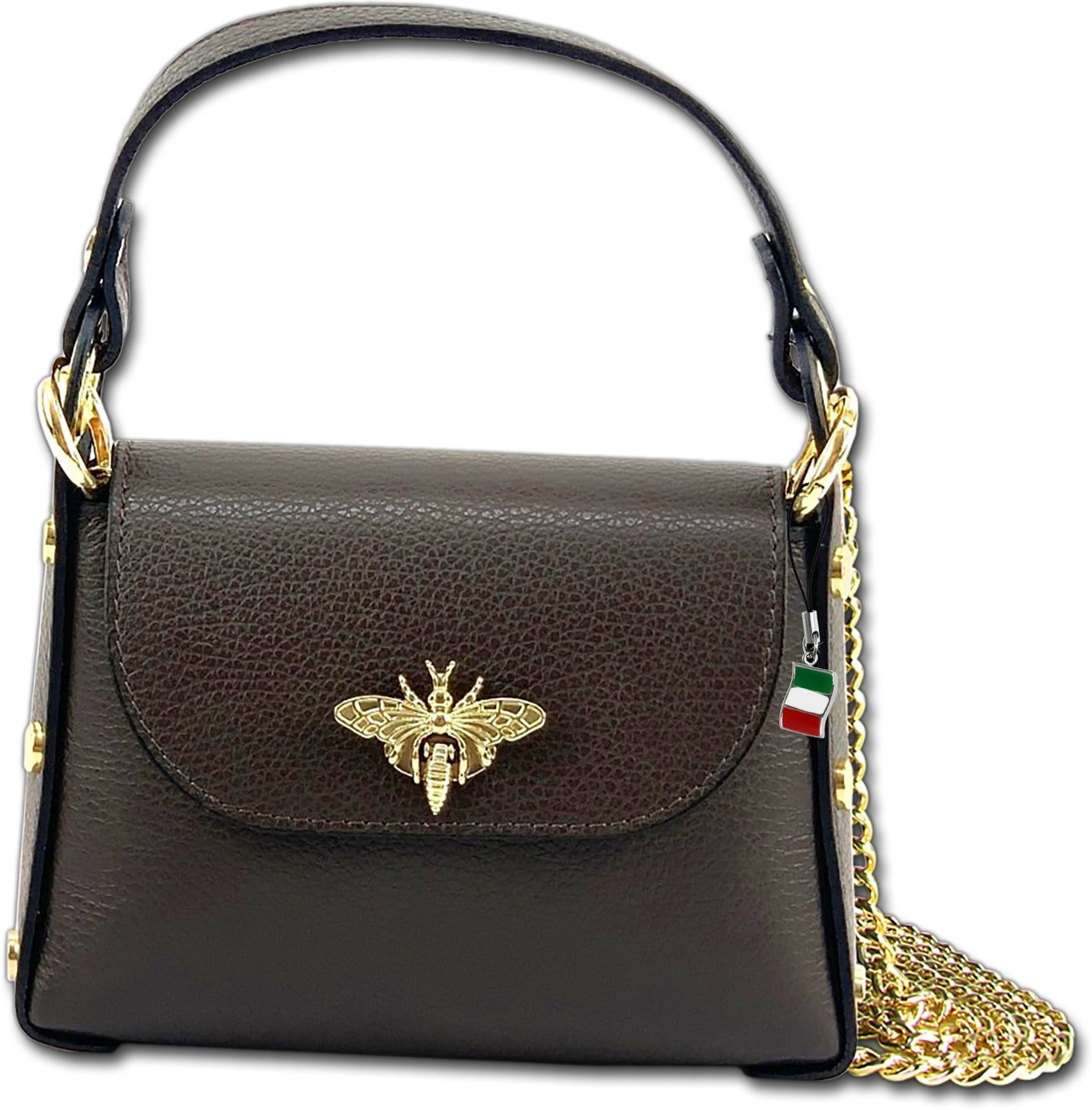 FLORENCE Umhängetasche dunkelbraun Florence Tasche Leder (Umhängetasche, Umhängetasche), Damen Tasche Echtes Leder bronze metallic, braun, Made-In Italy