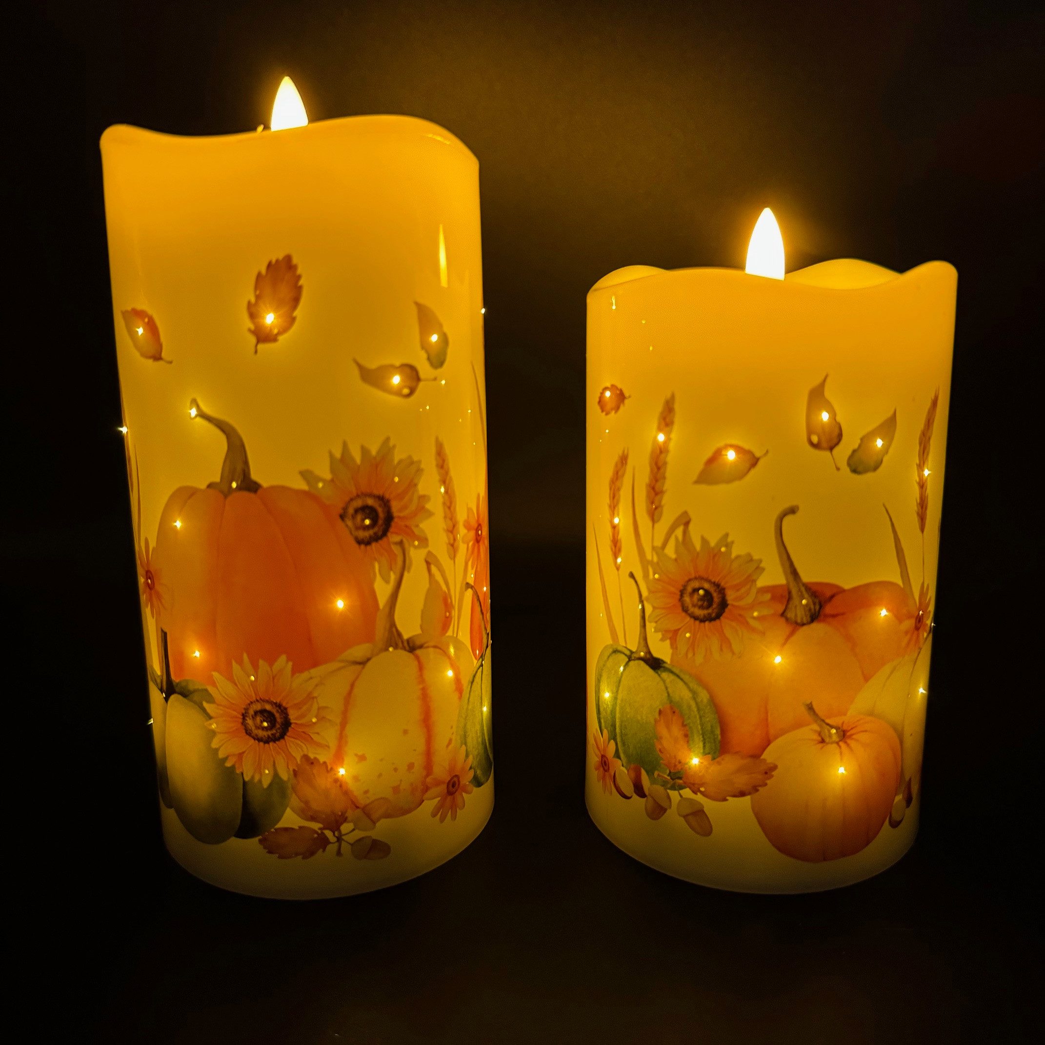 Online-Fuchs LED-Kerze 2 LED-Motivkerzen mit Funkellichtern (Filament Stil) mit Timer (realistische Kerzenflamme, 6-Stunden Timerfunktion), Warmweiß oder Farbwechsel wählbar