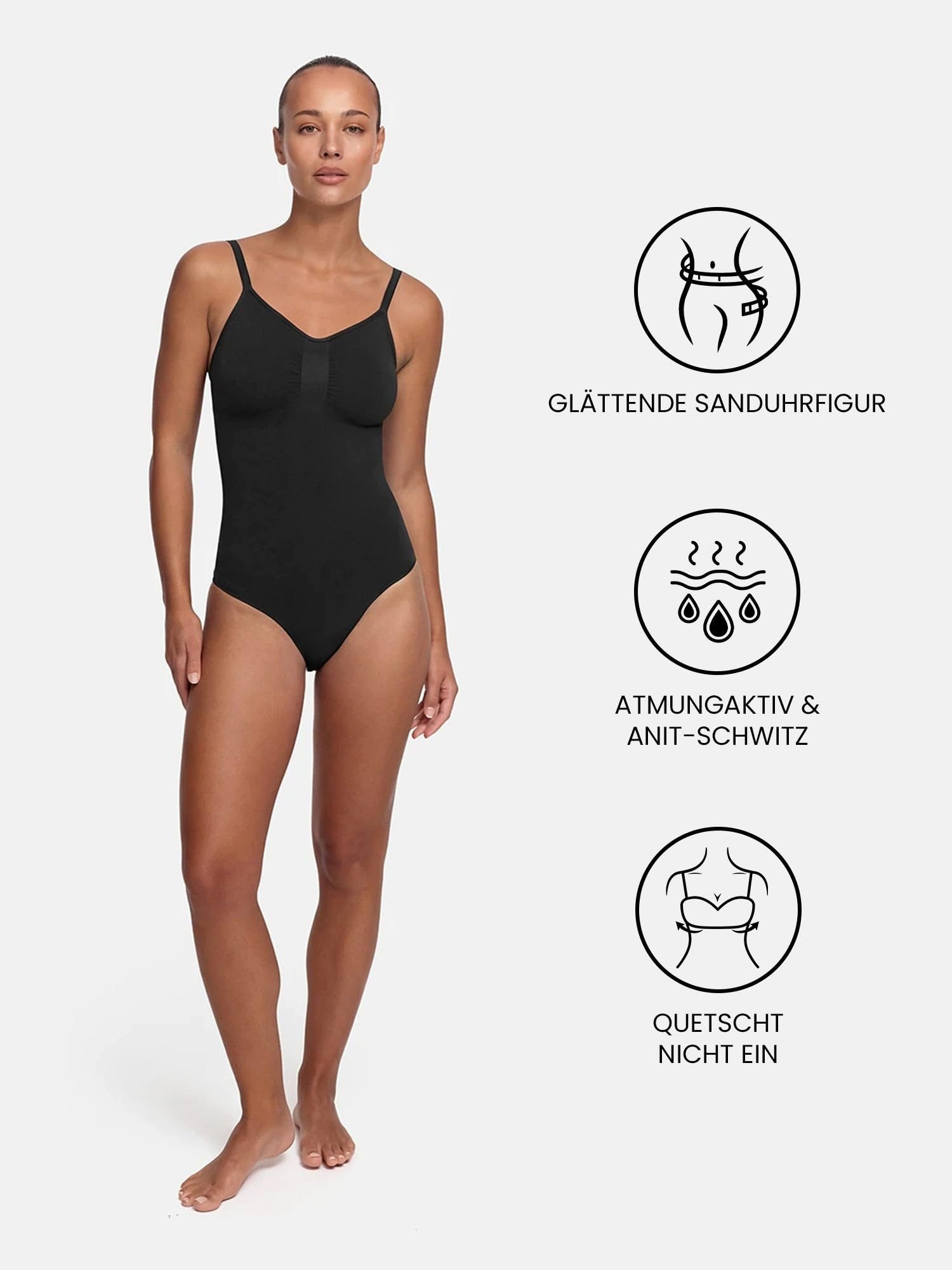 cfab (creamy fabrics) Miederbody Bodysuit Sculpting Shapewear mit String-Beige-L (1-tlg) Figurformend