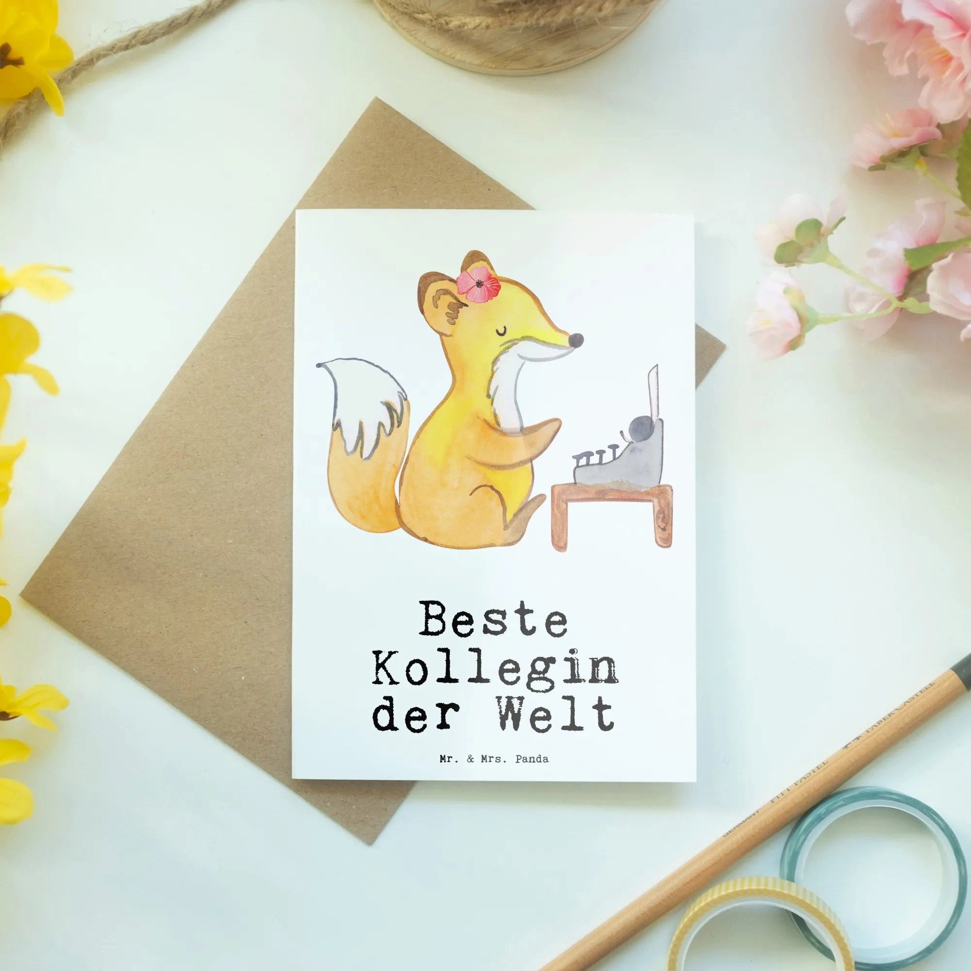Thumbnail - Mr. & Mrs. Panda Grußkarte Fuchs Beste Kollegin der Welt - Weiß - Geschenk, Grußkarte, Karte, Da, Edler Umschlag