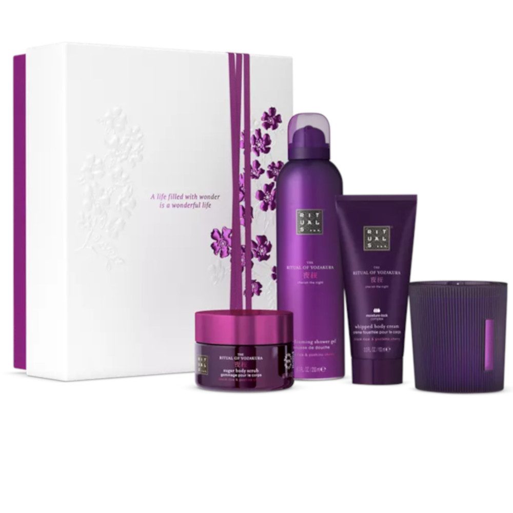 Rituals Pflege-Geschenkset Von Yozakura 4 tlg: Creme 100 ml,Peeling 125 g,Gel 200 ml,Kerze 140 g